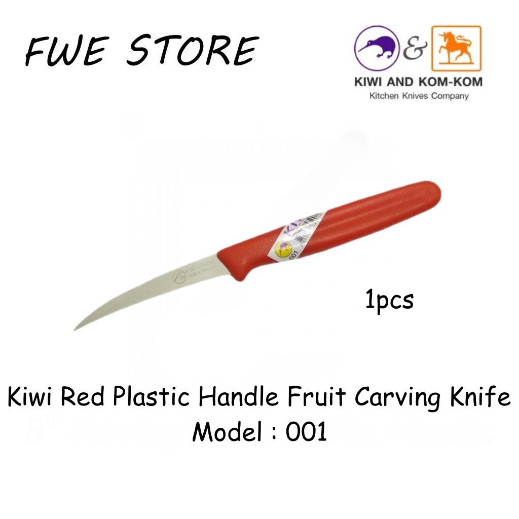 Original Thailand Kiwi 3" Fruit Carving Knife Red Plastic Handle 001