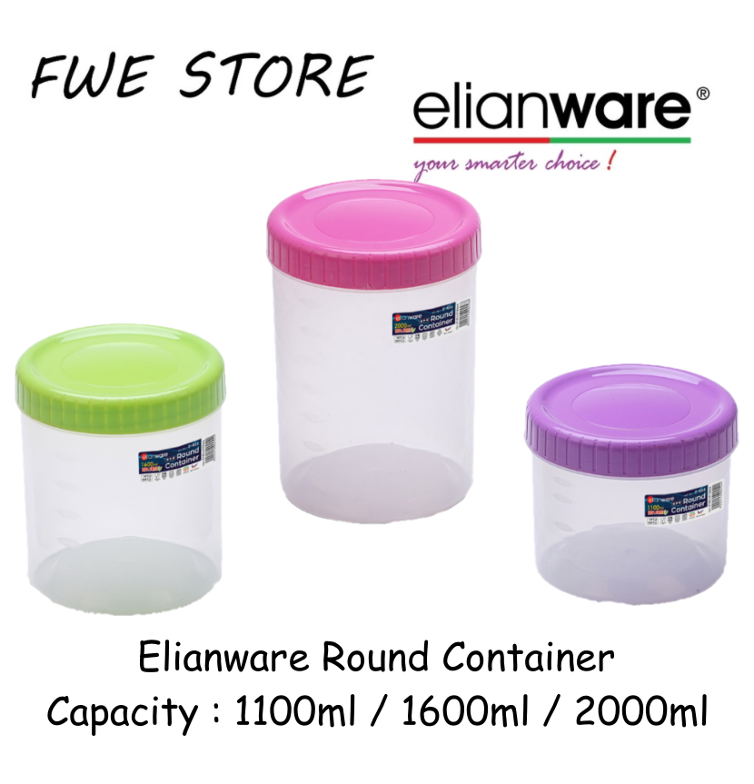 Elianware Round Container / Food Storage / Lunch Box ( 1100ml / 1600ml / 2000ml )