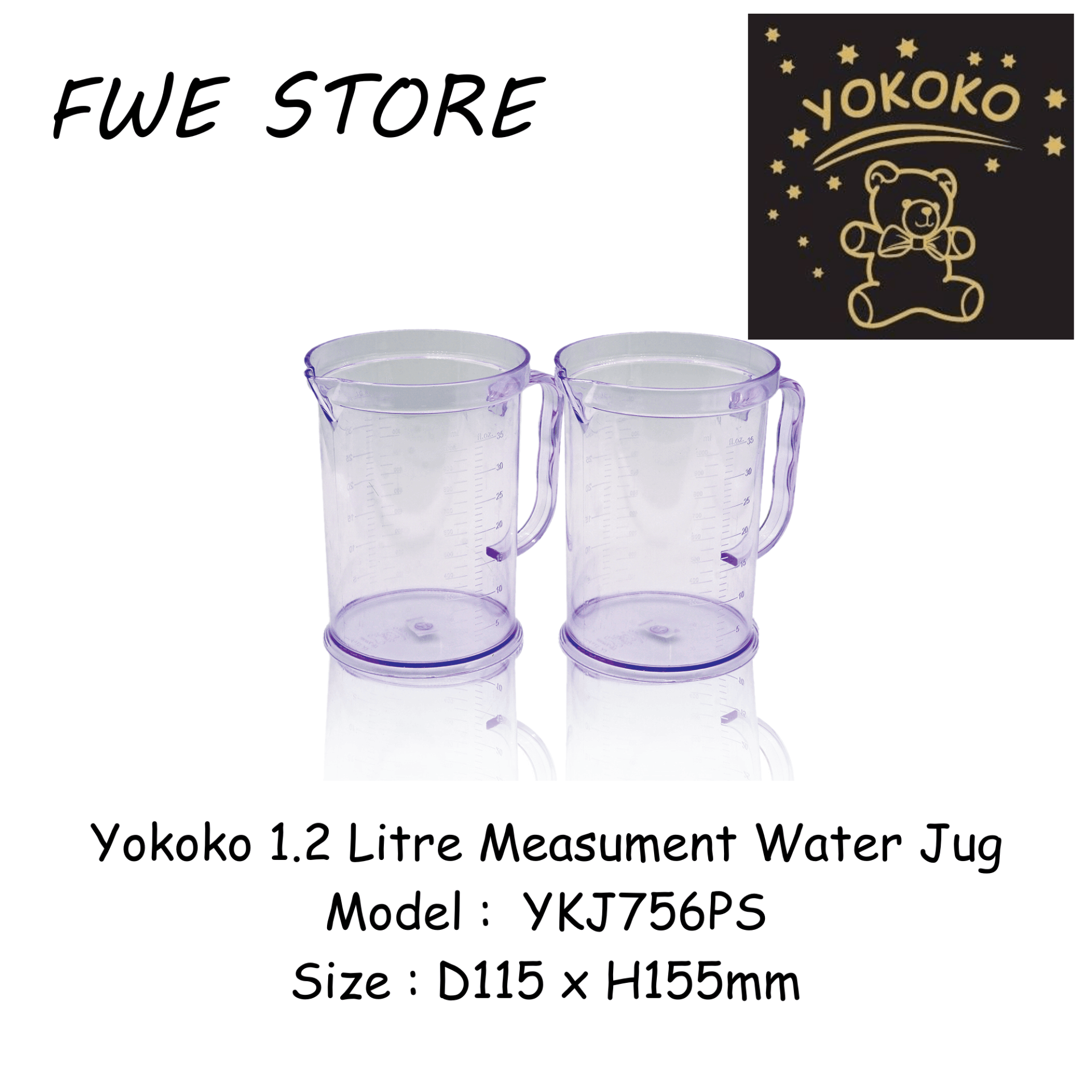 Yokoko 1.2 Litre Measument Water Jug / Jag Air Pengukur / Kendi Air / Bekas Simpanan Air