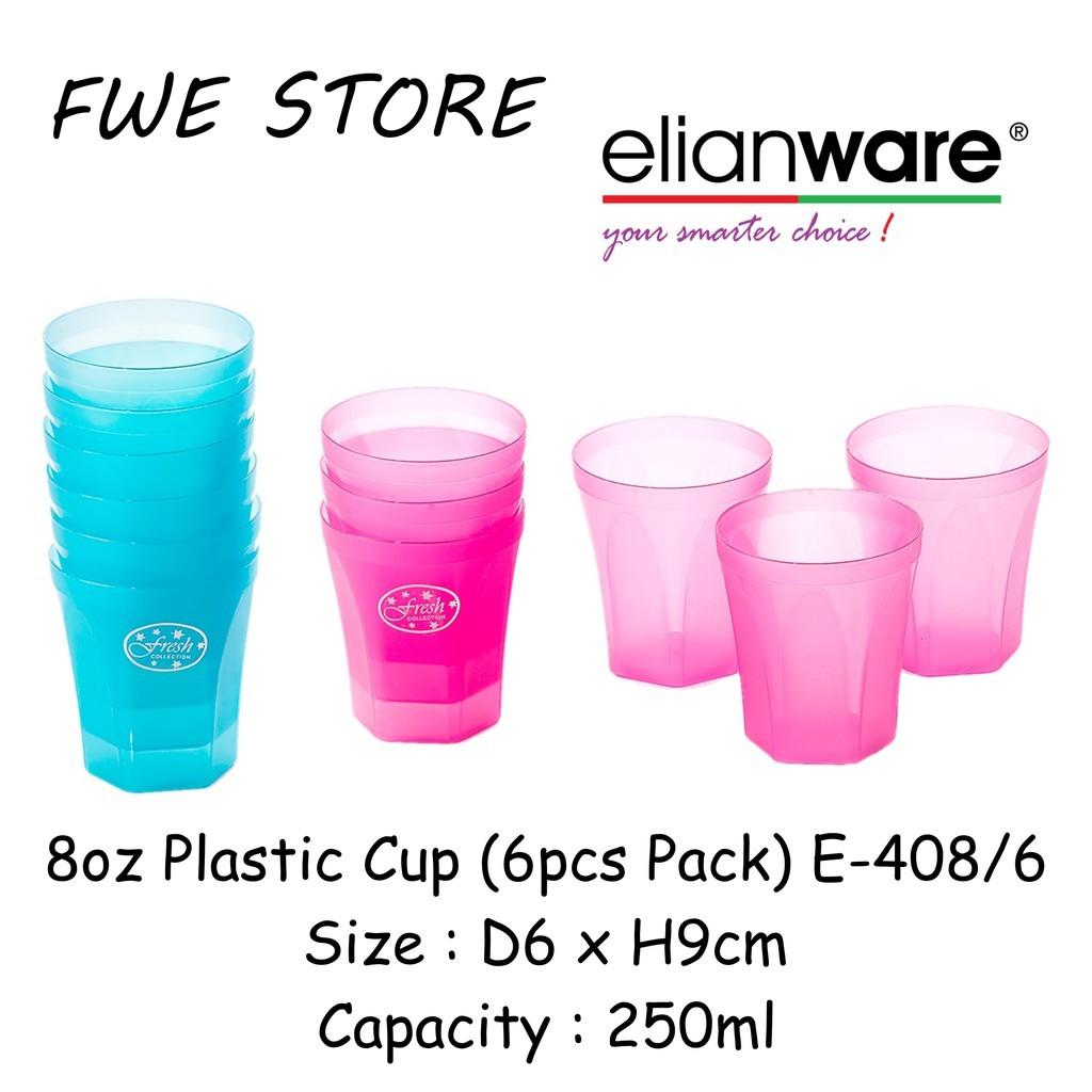Elianware 6pcs Pack Plastic Cup 8oz / Drink Cup 250ml