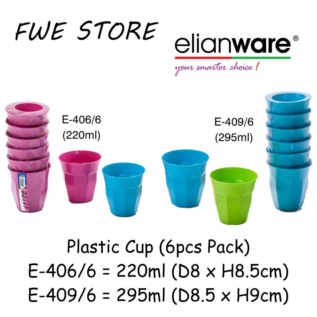 Elianware 6pcs Pack Colorful Cup / Drink Cup / Plastic Cup 220ml 295ml