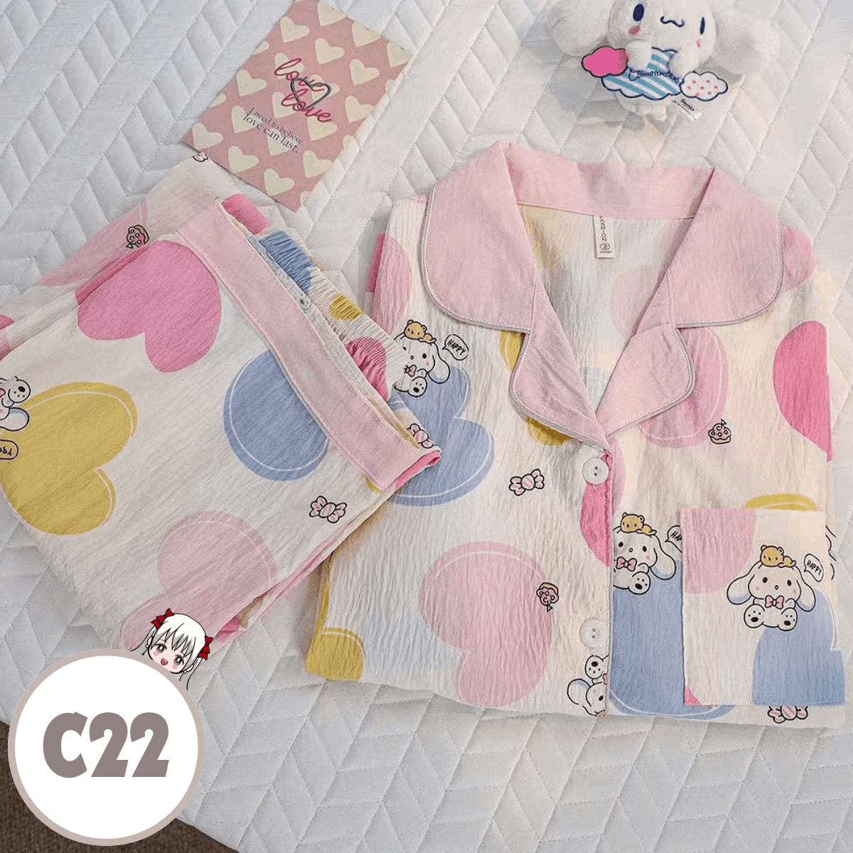 [C22] Ins Cloud Cotton Short Sleeve Sleepwear Pajamas set