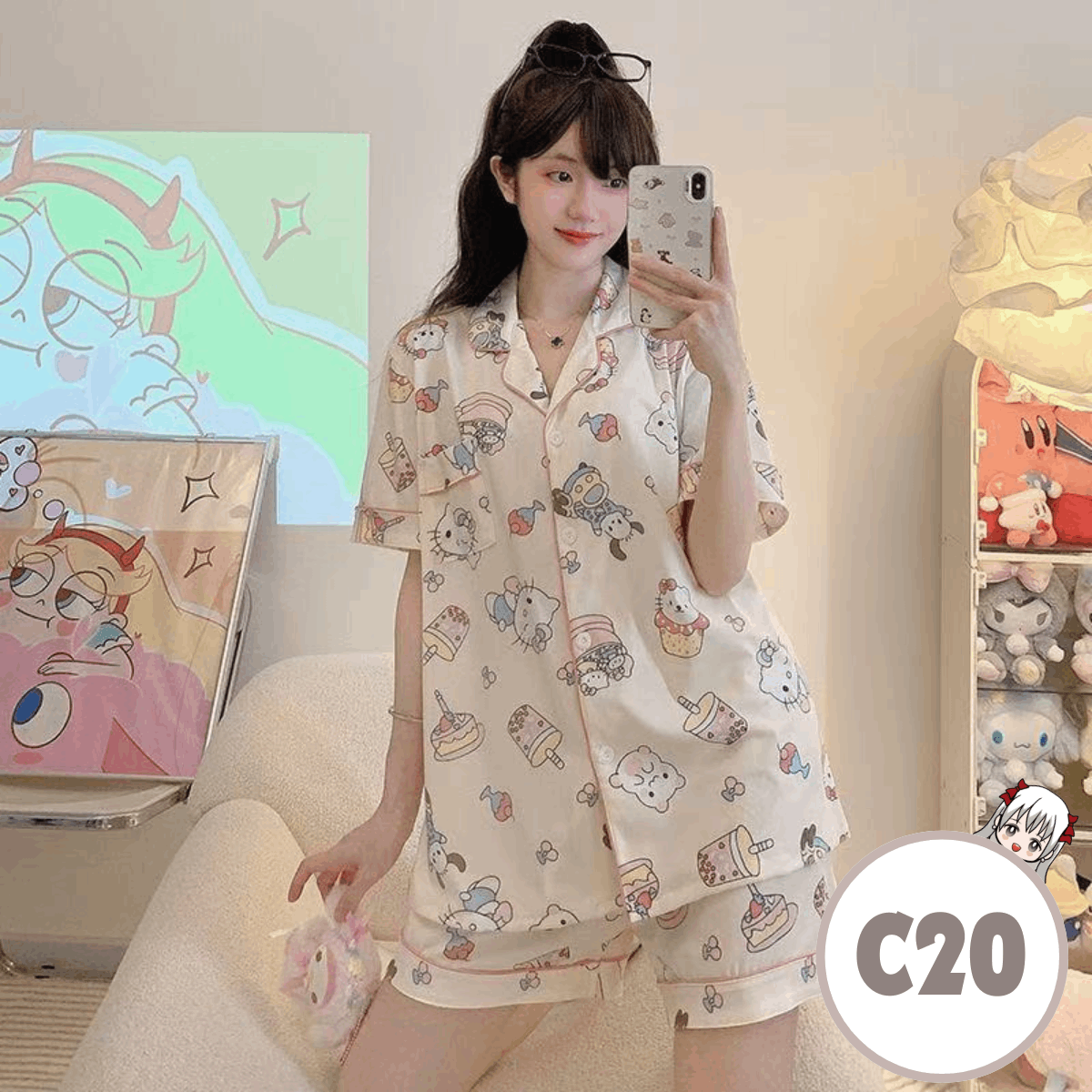 [C20] Ins Cloud Cotton Short Sleeve Sleepwear Pajamas set