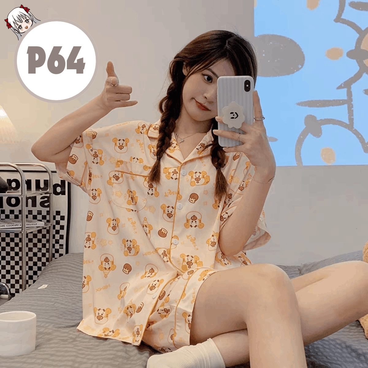 [P64] Tigger Milk Silk Short Sleeve Pajamas set 卡通短袖睡衣套装
