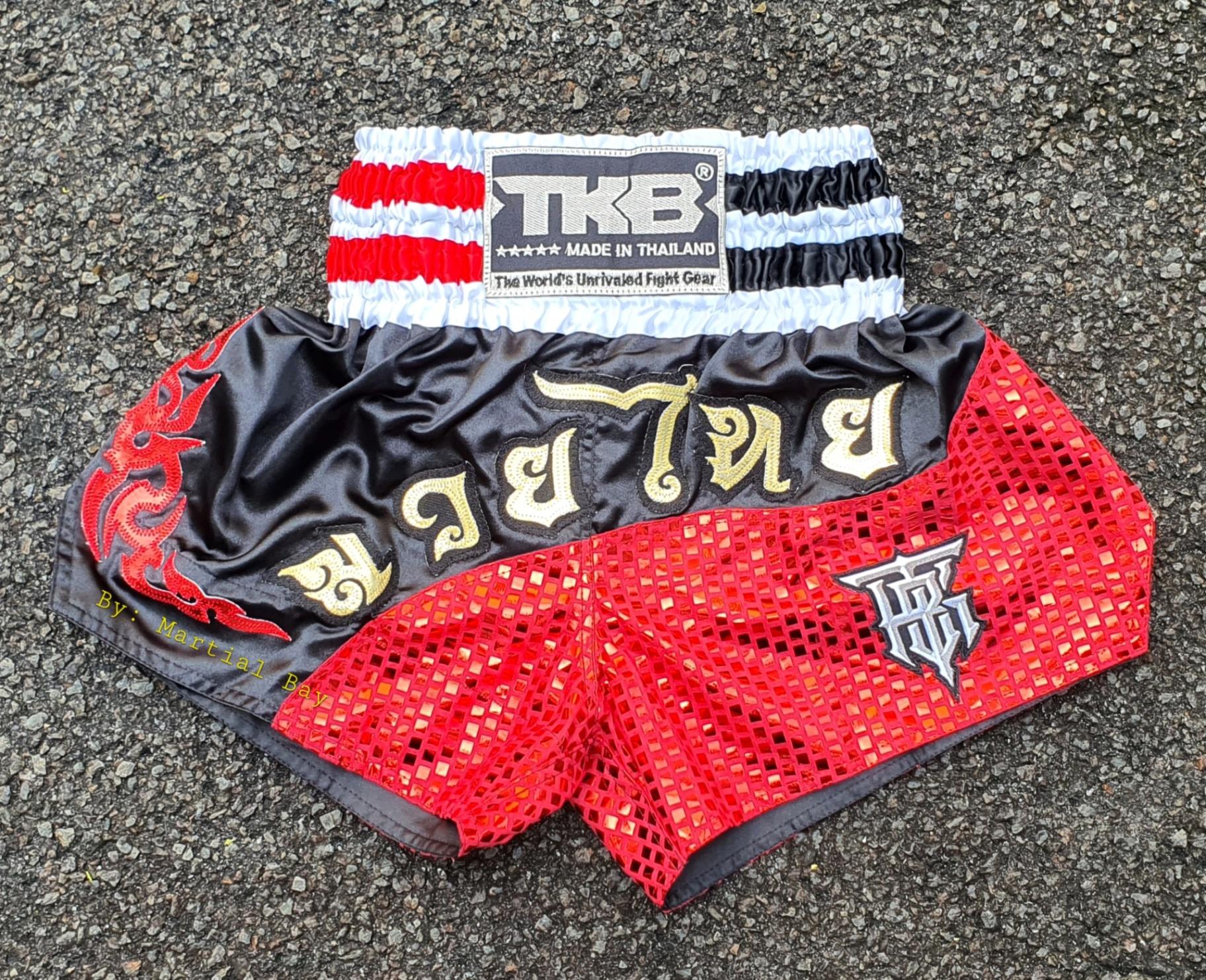 Top King Black Red Design Muay Thai Short