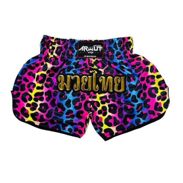 ARWUT MUAY THAI SHORTS BS4 RAINBOW LEOPARD S012