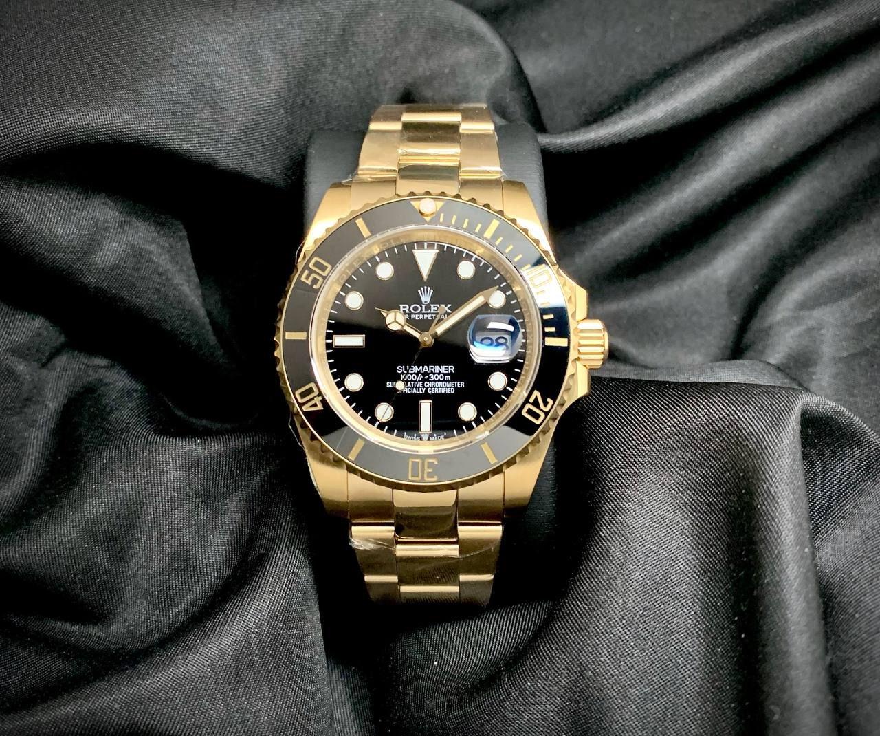 ROLEX BLACK SUBMARINER FULL GOLD 41 mm  MEN WATCH
