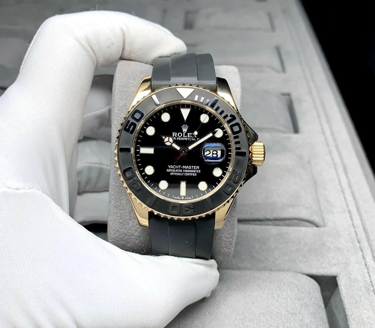 Rolex Yacht Master Gold Case Rubber Strap Automatic 42 mm Men Watch