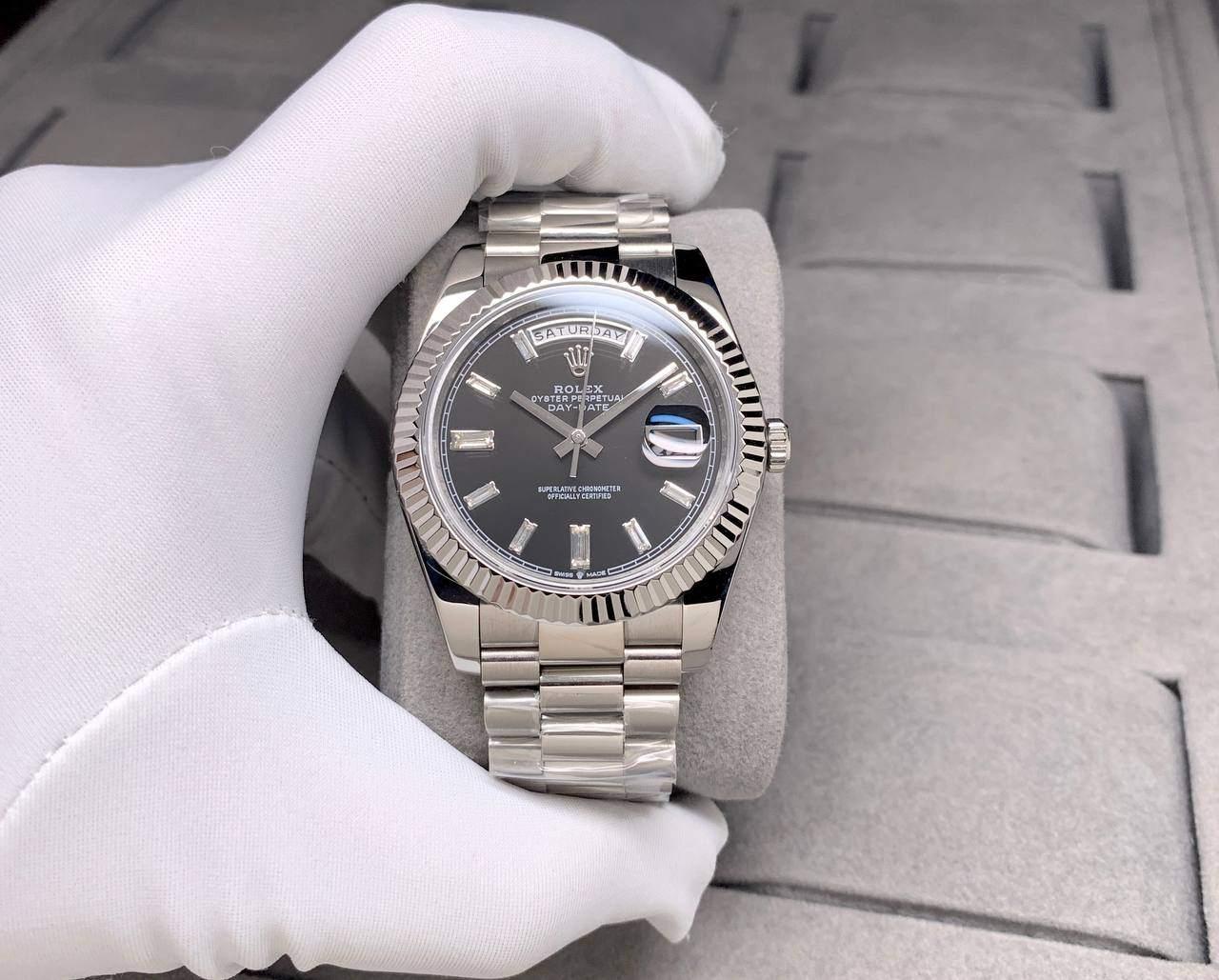 ROLEX OYSTER PERPETUAL DAY DATE BLACK DIAL DIAMOND MARKER AUTOMATIC 40MM MEN WATCH