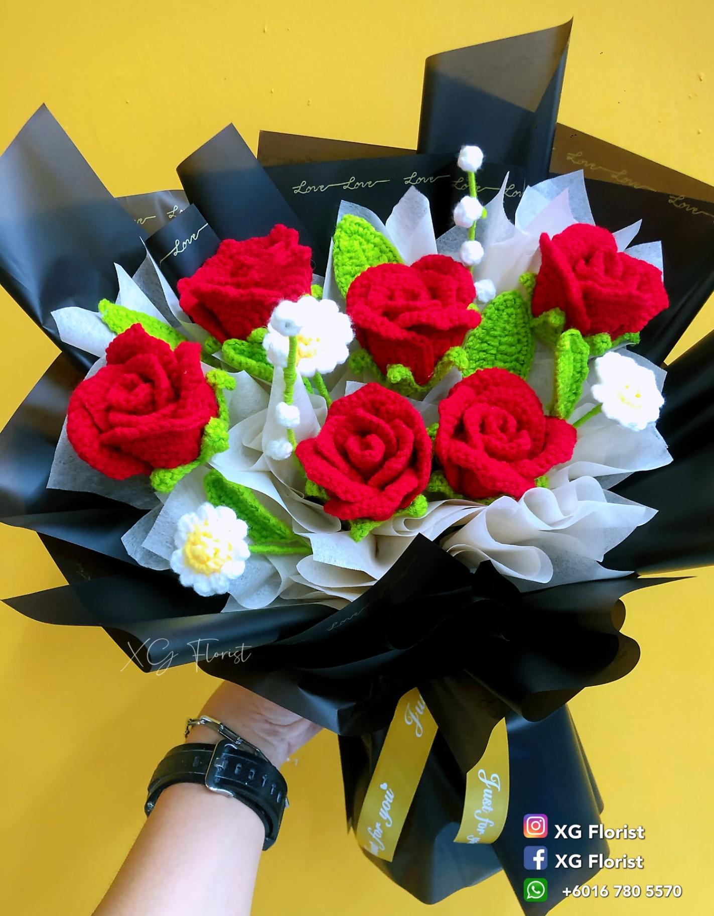 XG Crochet Rose Bouquet 6 纯手工编织玫瑰花束