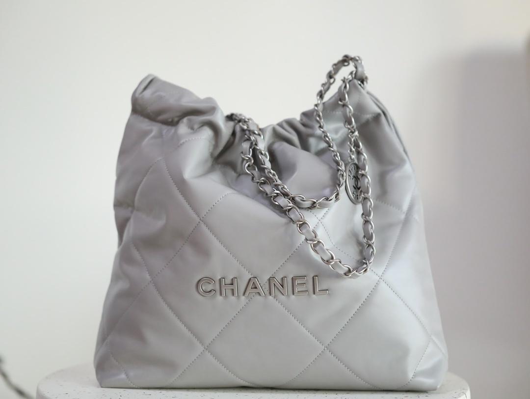 CHANEL 22BAG SHOPPING BAG 35CM MILK WHITE GREY (SLIVER)