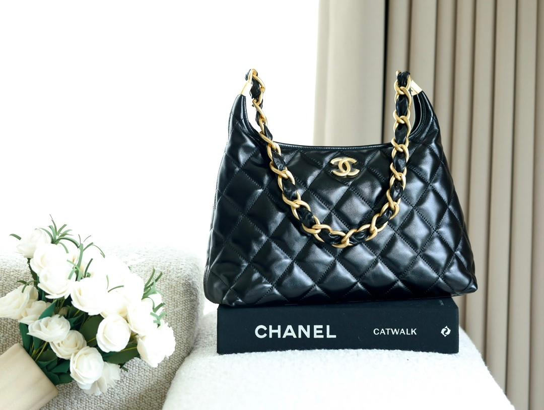 CHANEL 24A HANDMADE ARMPIT BAG BLACK 29CM
