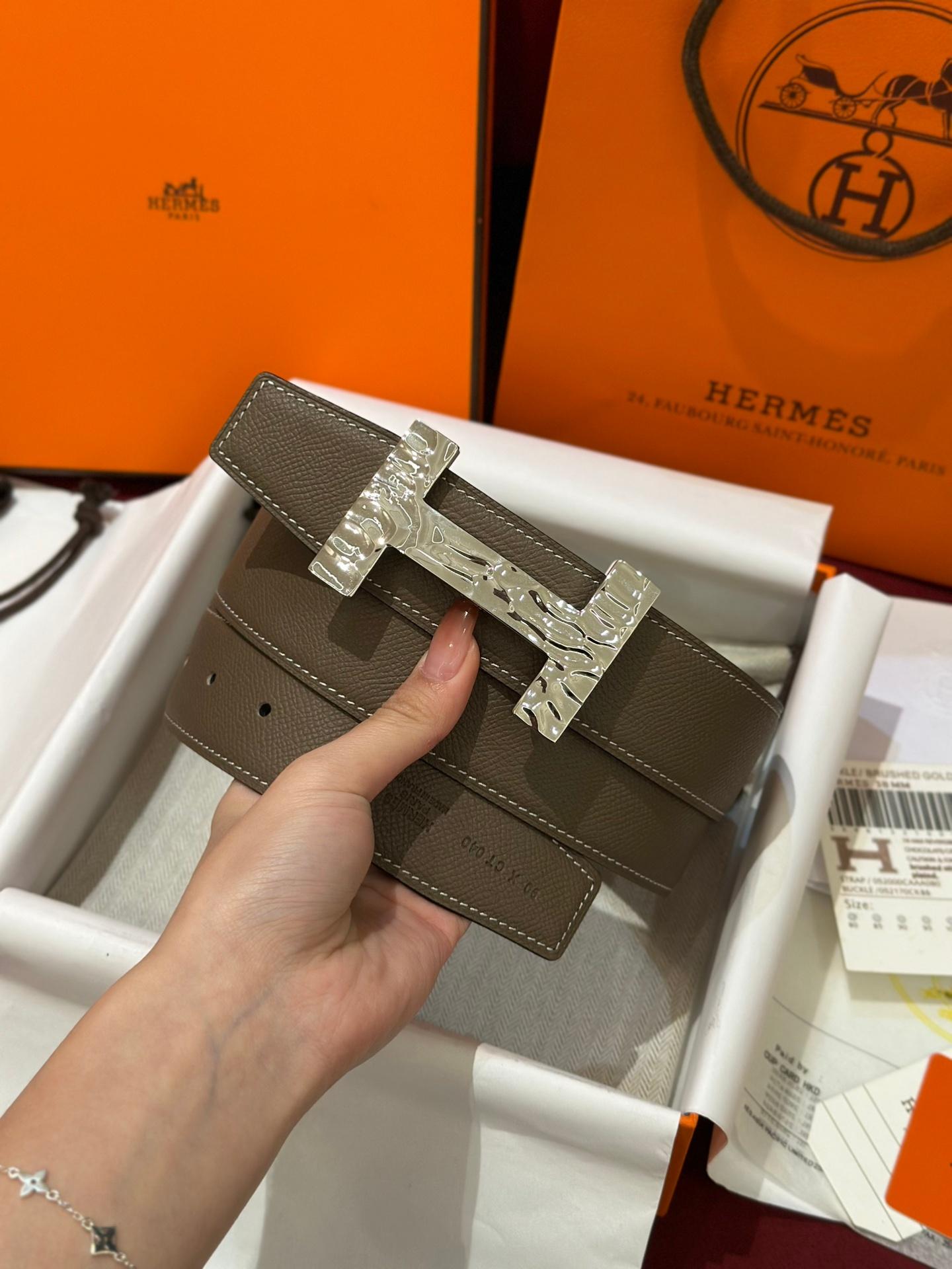 HERMES BELT 008- GREY -SLIVEER -FOR MEN /UNISEX
