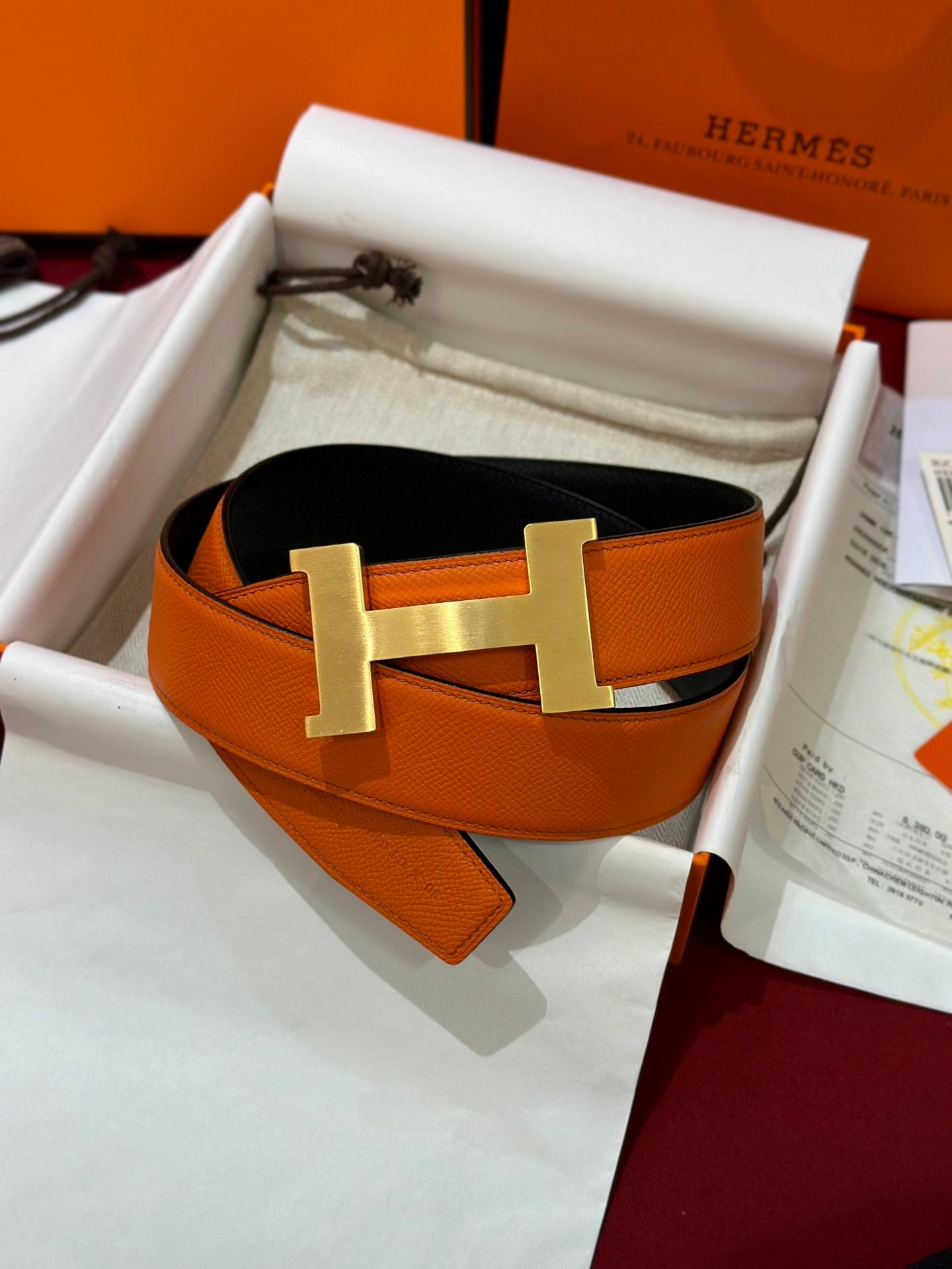 HERMES BELT 009-ORANGE -GOLD-FORMEN /UNISEX