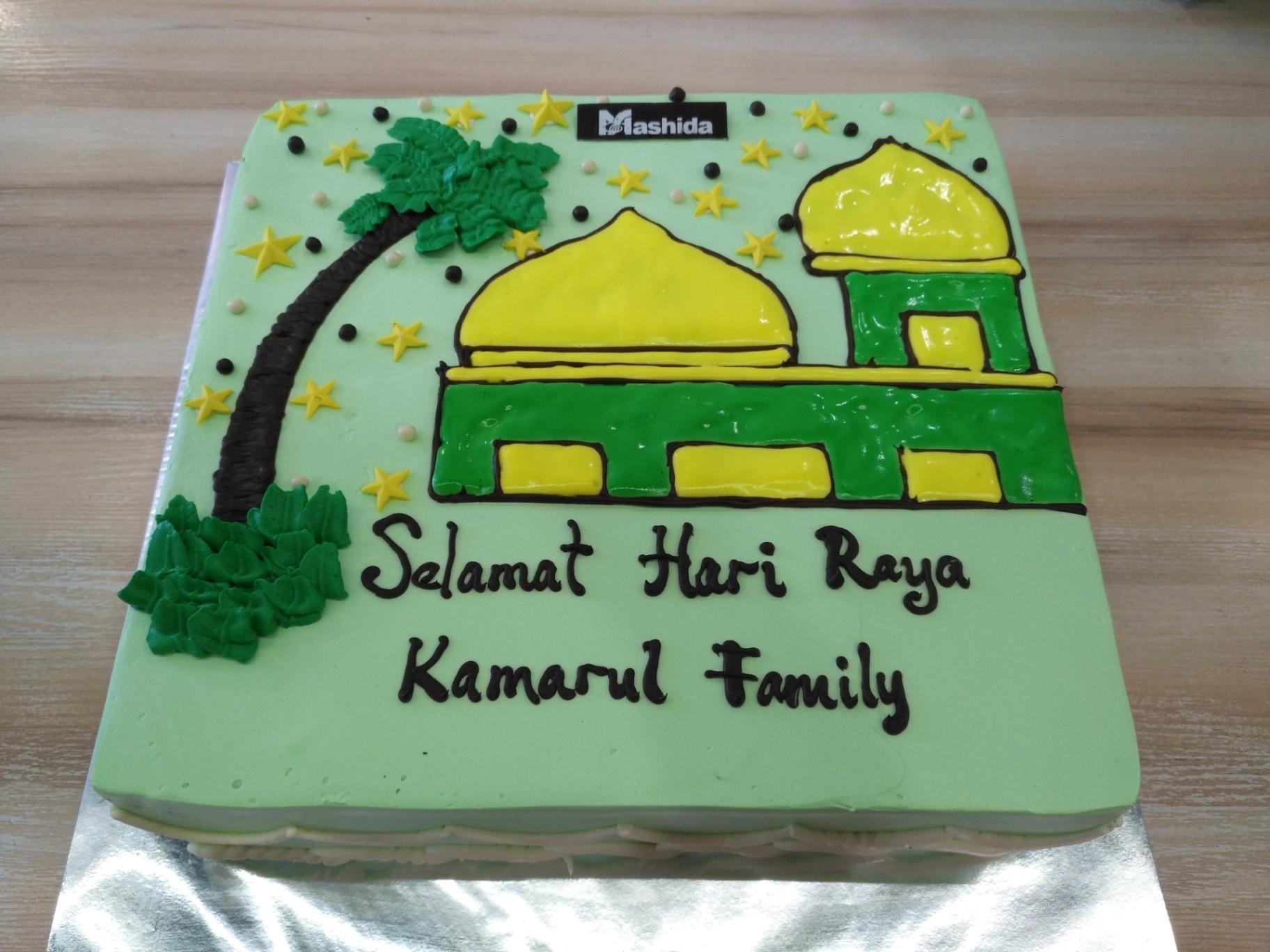 Selamat  hari raya (chocolate cake/vanilla cake)