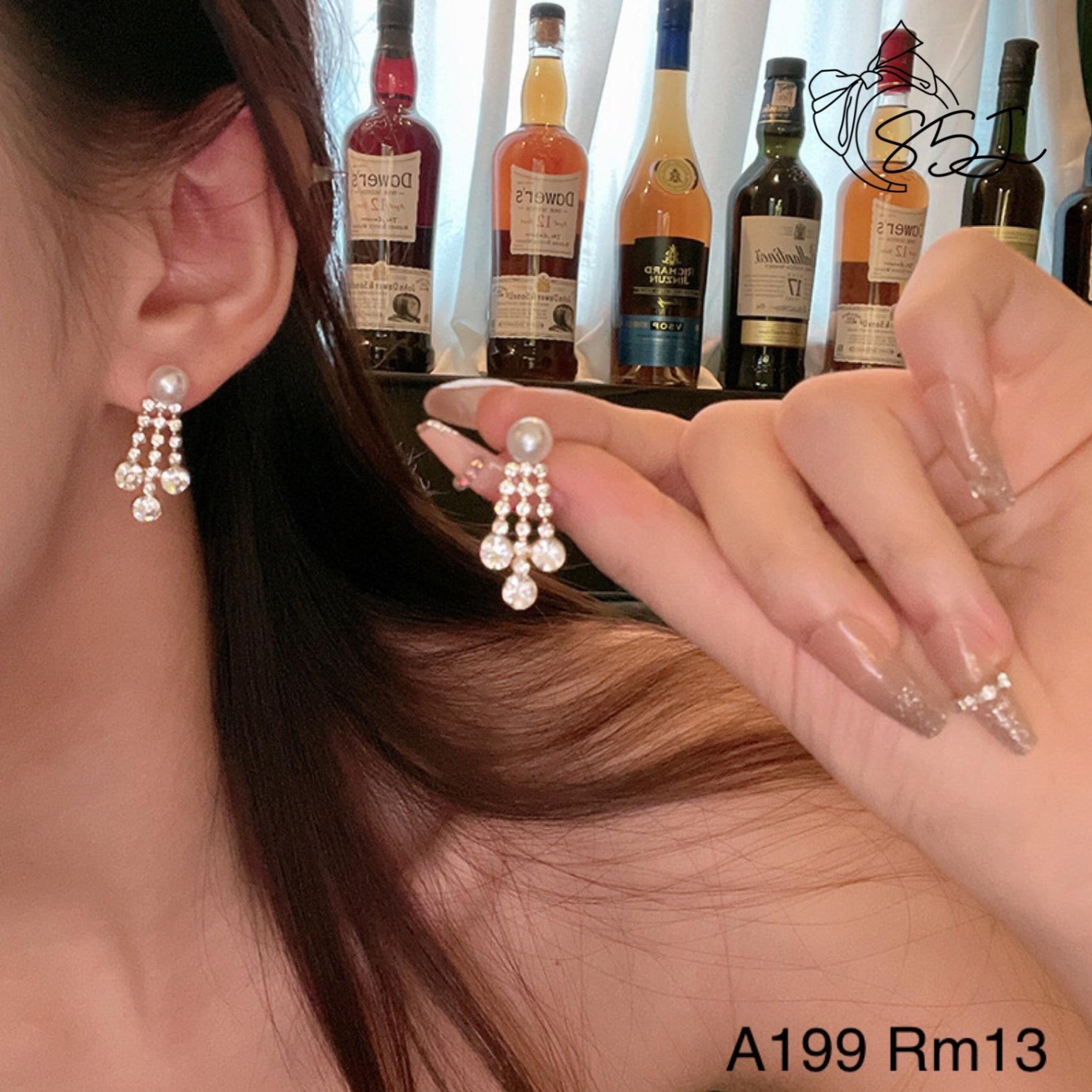 A199 超闪微镶钻珍珠流苏款925银针