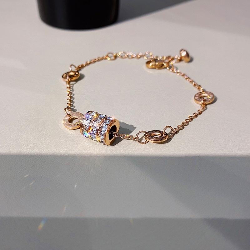小蛮腰带锆石运气钛钢手链 玫瑰金 Rose Gold