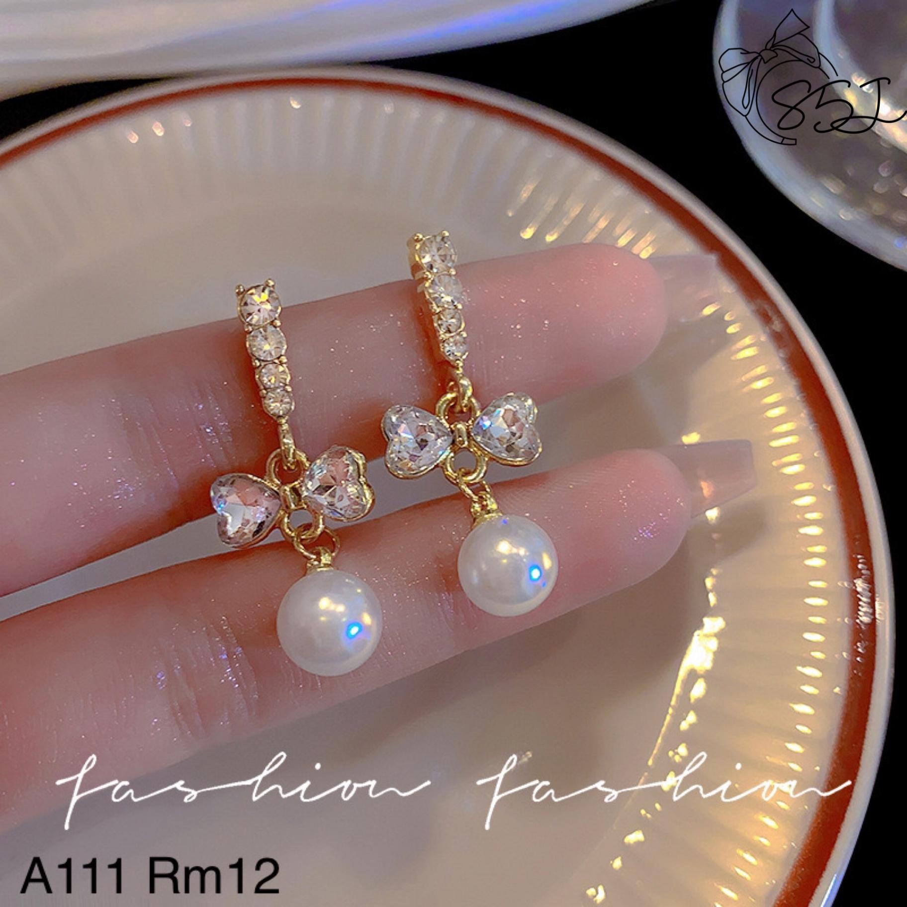 A111 甜美蝴蝶结珍珠925银针耳环