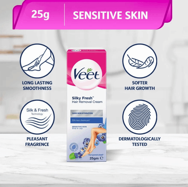 Veet Silky Fresh Hair Removal 25g - For Sensitive Skin (Blue)