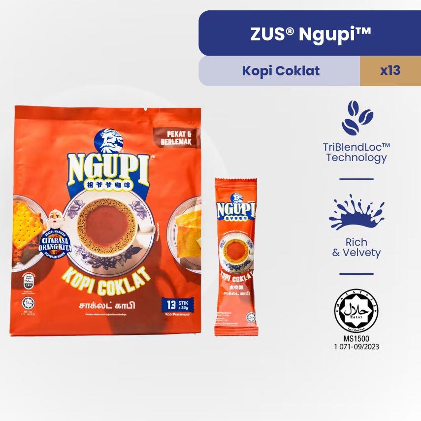 ZUS NGUPI KOPI COKLAT 祖爷爷咖啡 虎咬狮 (33g x 13 sticks)