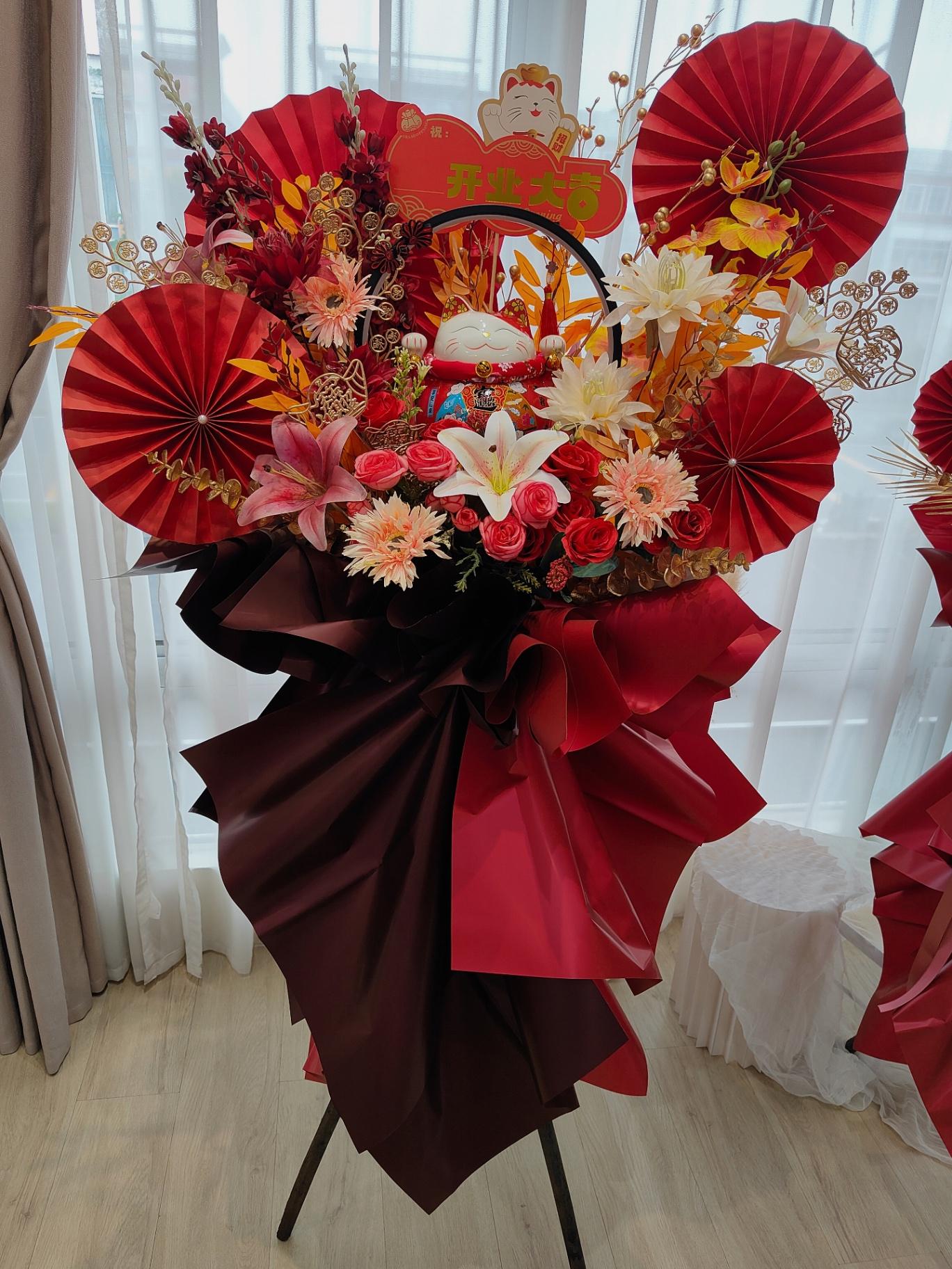 K116 Opening lucky Cat Stand 仿真花开业灯圈招财猫