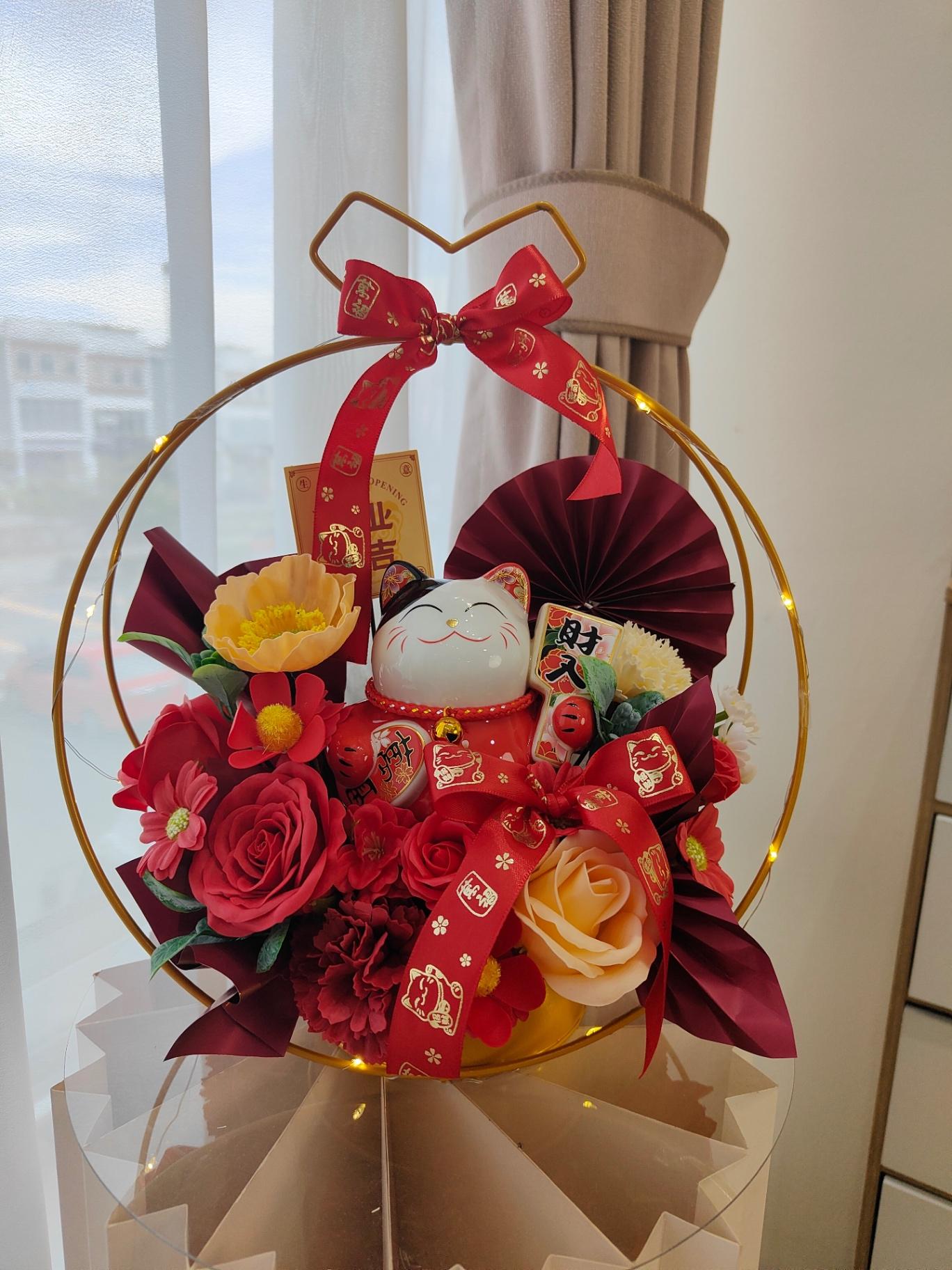 K90 Opening Lucky Cat Table Flower Basket铁艺业开花篮
