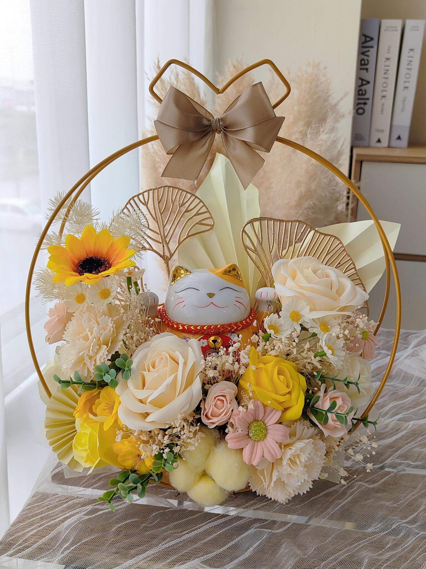 K90Opening Lucky Cat Table Flower Basket 铁艺开业花