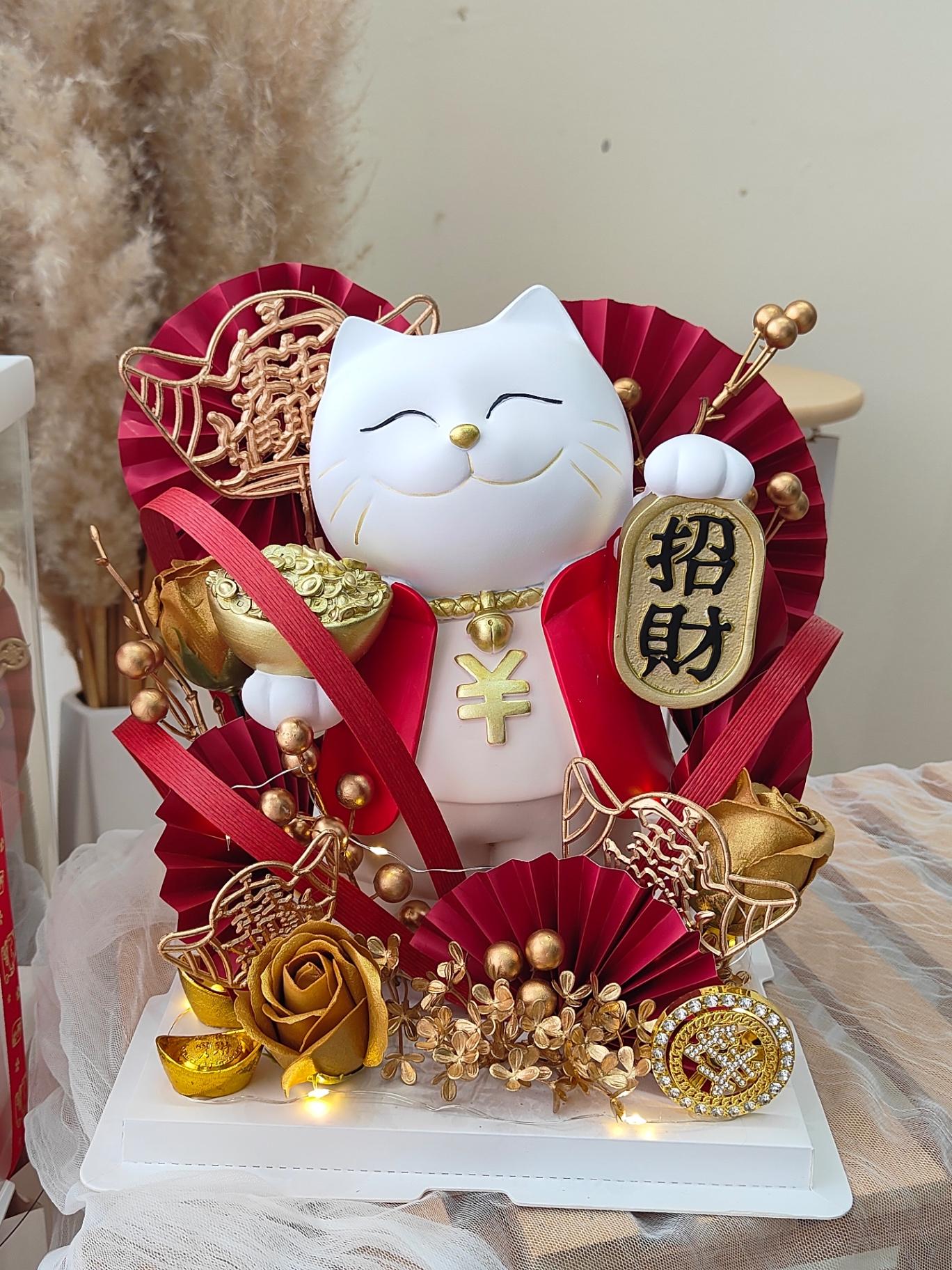 KB12 招财猫开业花盒(红色）