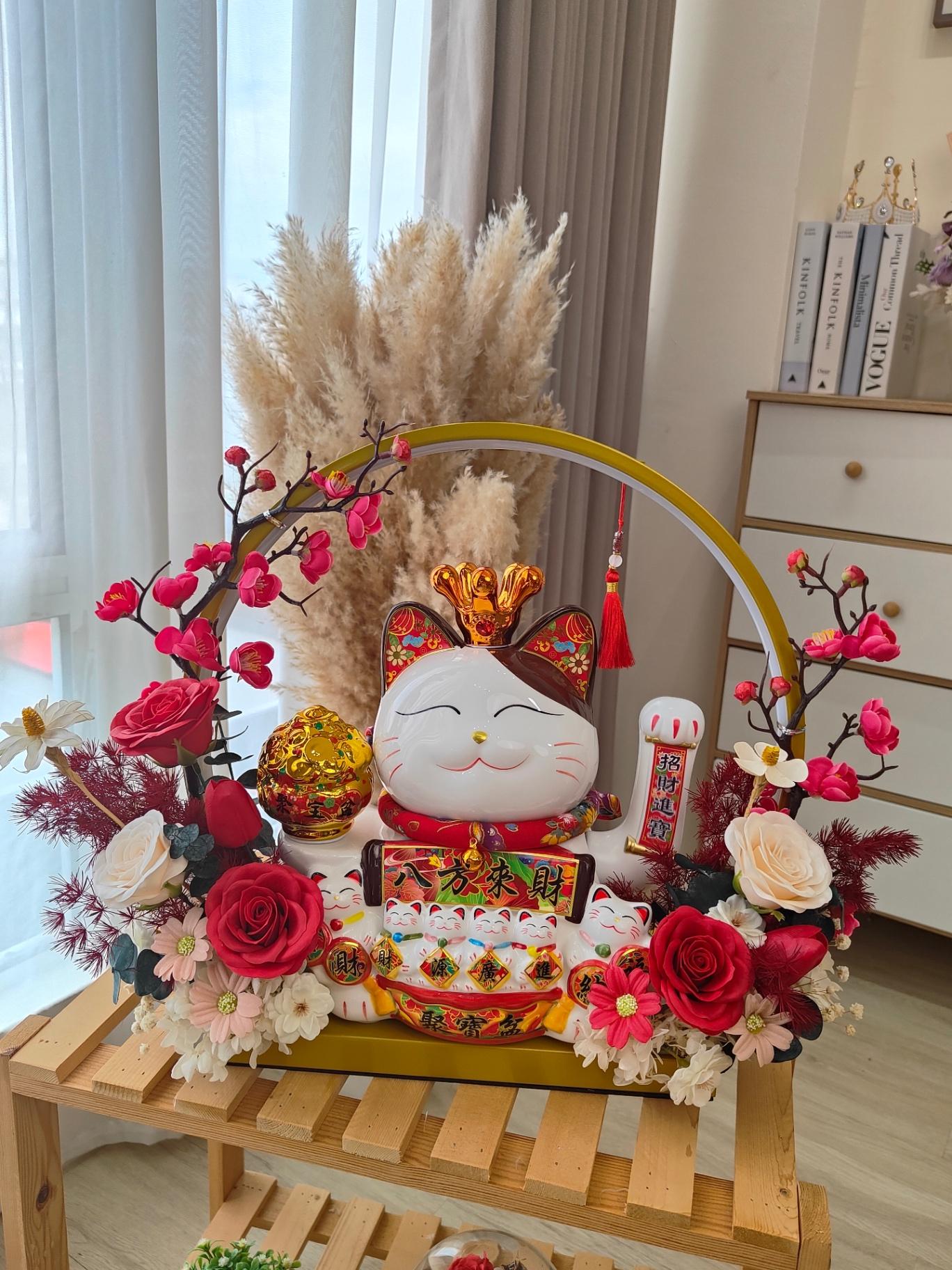 K113A OPENING FLOWER LUCKY CAT TABLE BOX