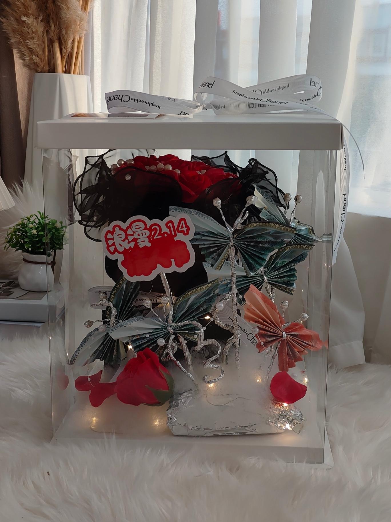 LH6-Money Gift Box butterfly普通香皂花玫瑰+蝴蝶钞票
