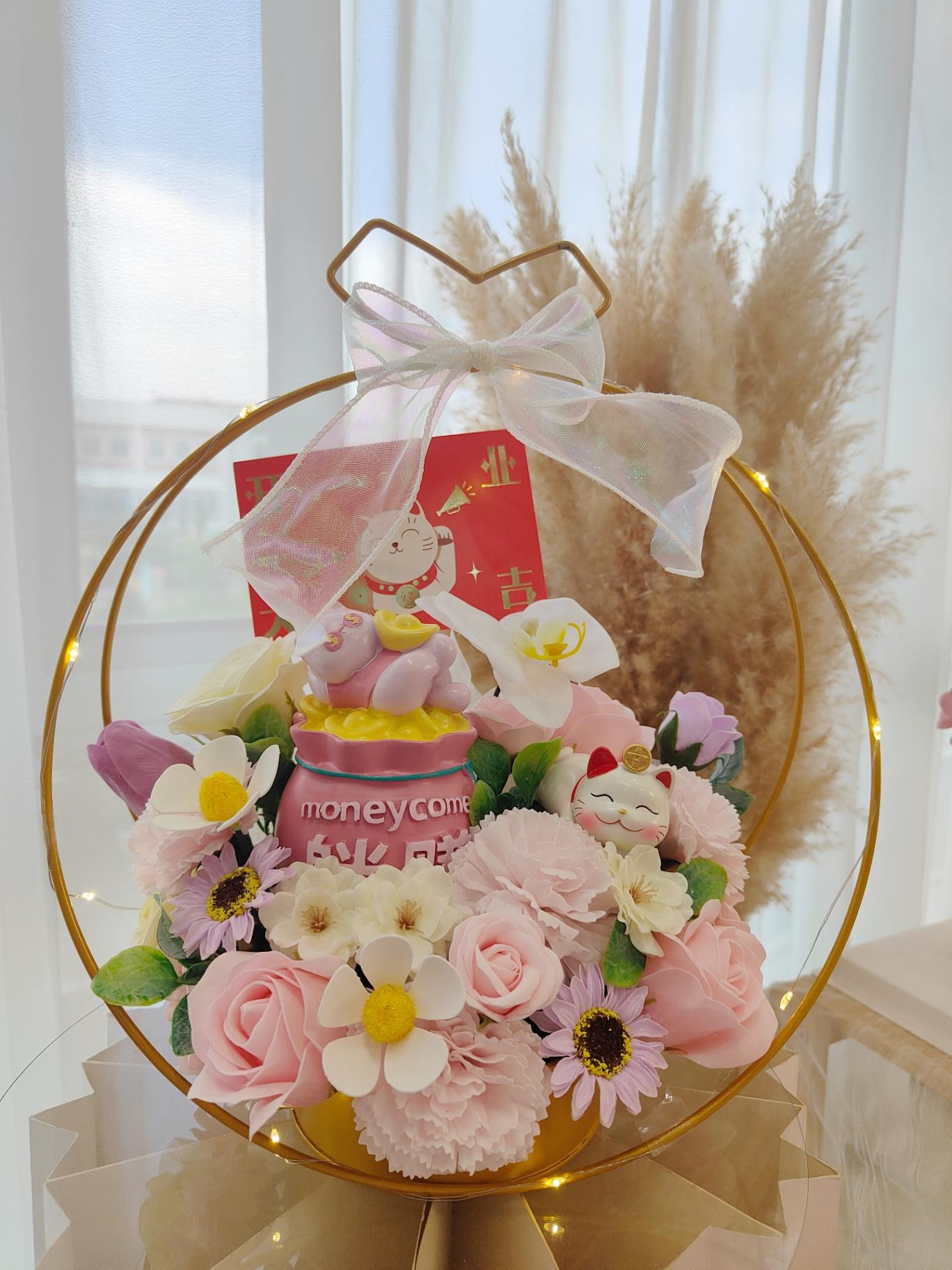 K90 Opening Lucky Cat Table Flower Basket铁艺业开花篮