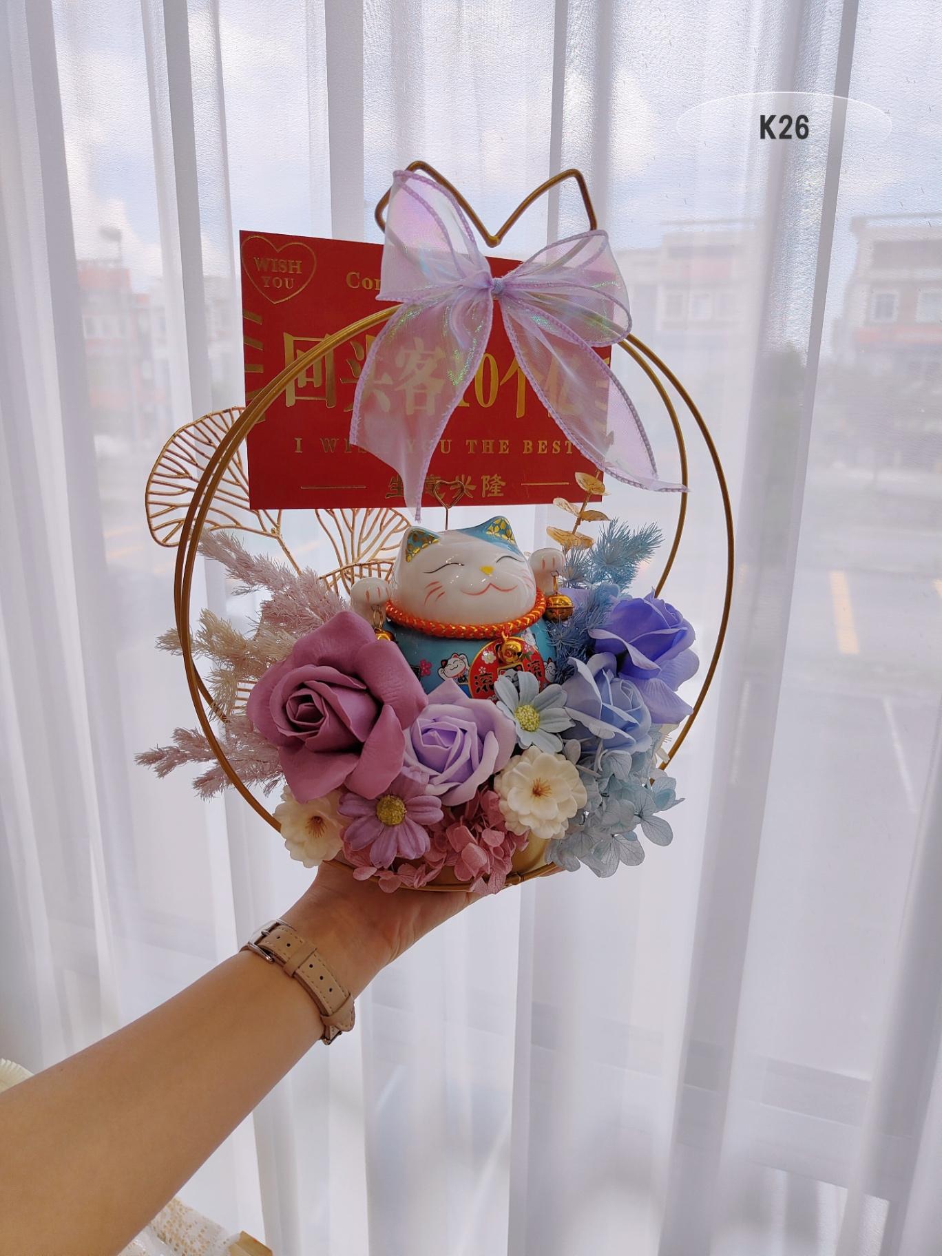 K26 Opening Lucky Cat Table Flower Basket 铁艺开业花篮