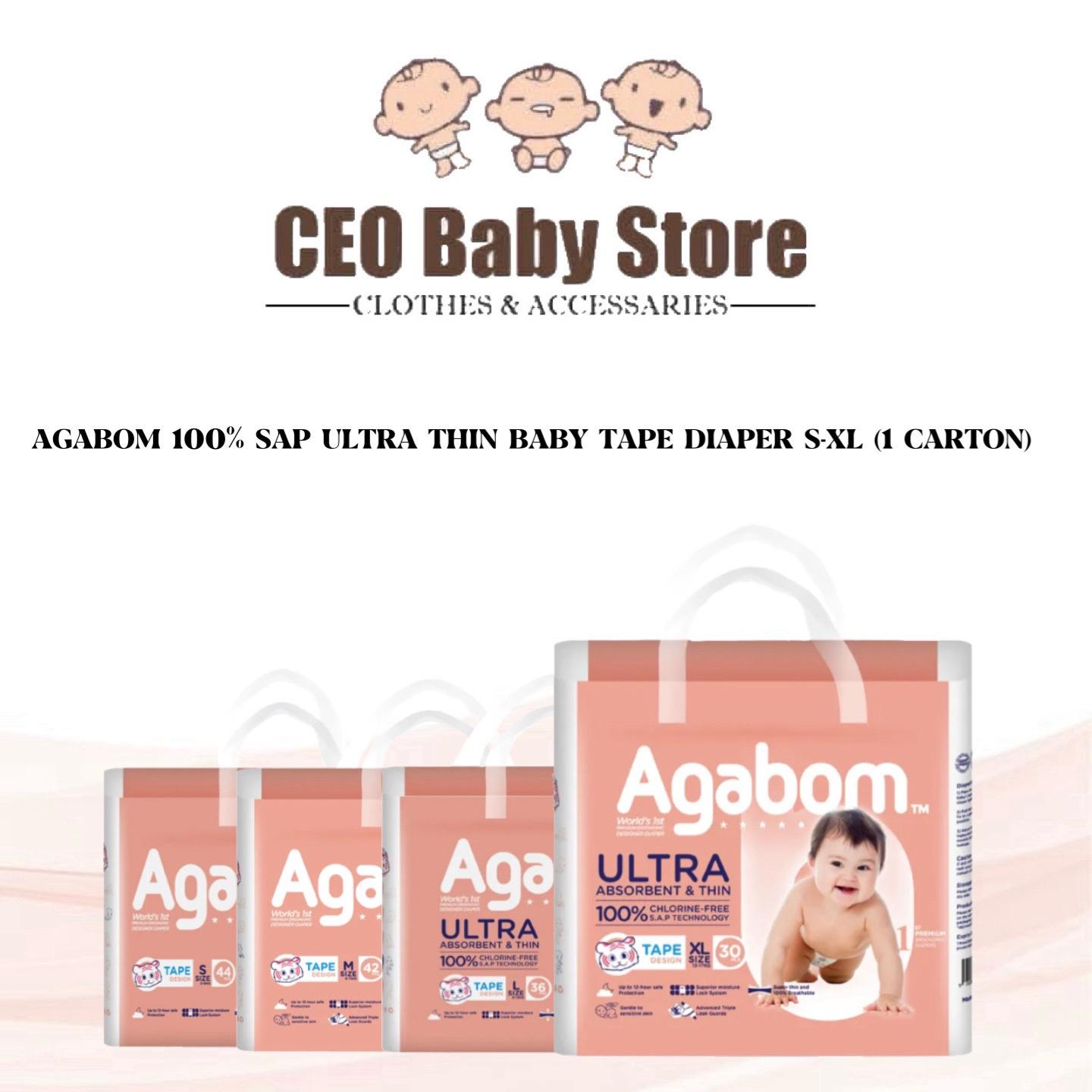 Agabom 100% SAP Ultra Thin Baby Tape Diaper S-XL (1 Carton)