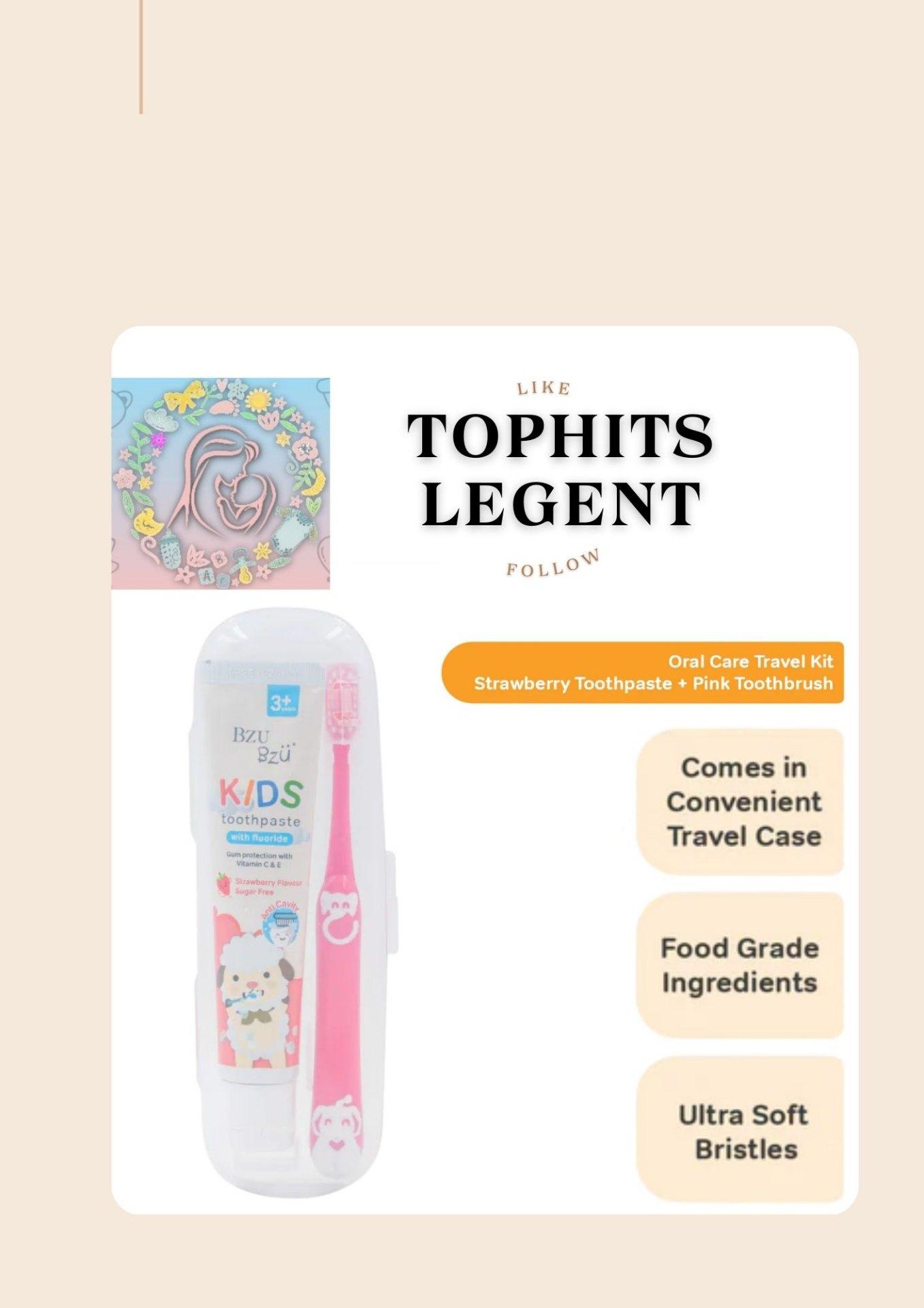 Oral Care Travel Kit - Pink Colour Toothbrush with a Travel Protective Cap and Strawberry Flavour Toothpaste