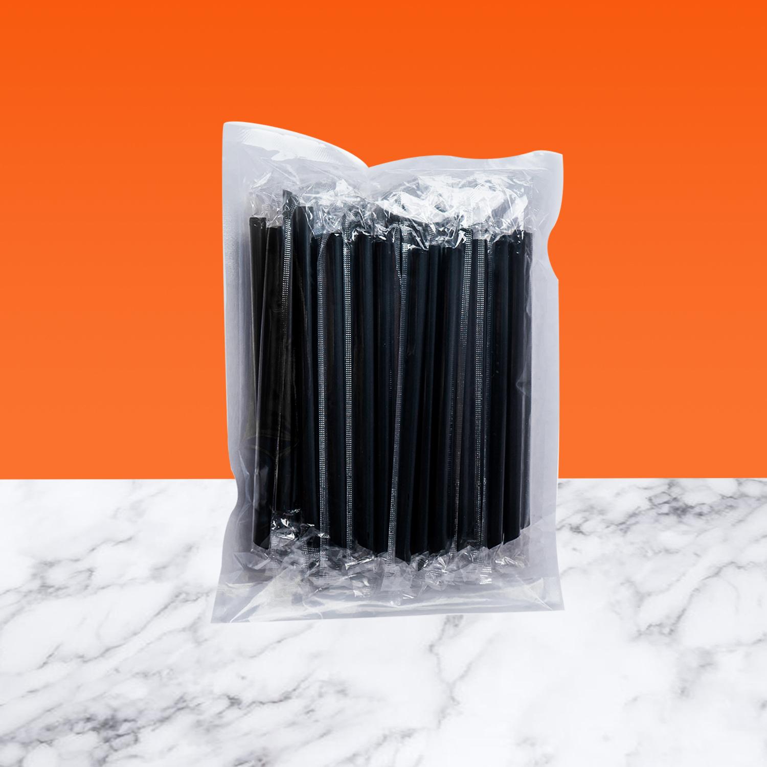 SHARP STRAW-GIANT W/WRAP(BLACK) 12mm*21cm單支包大吸管(黑)- 50pcs
