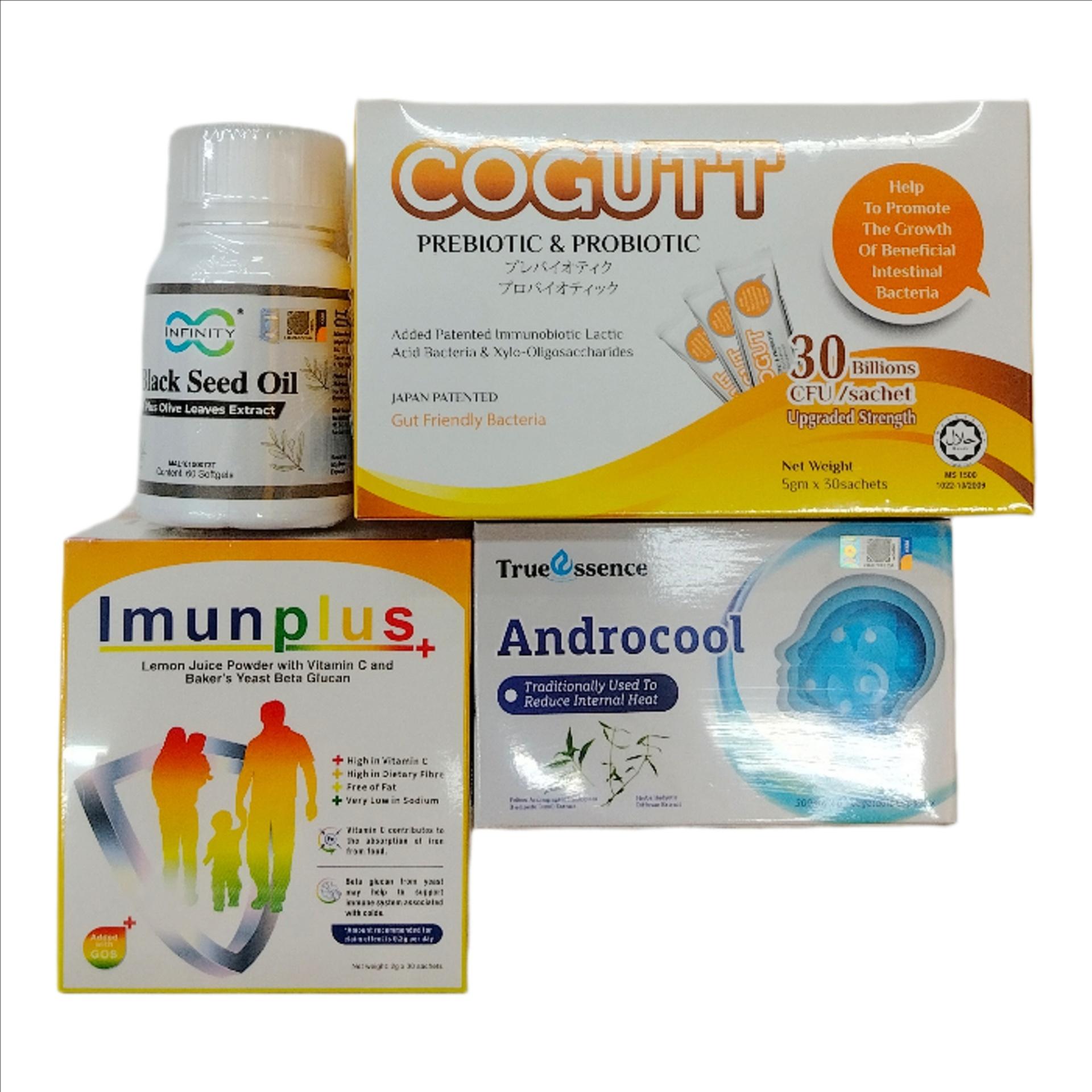 Anti-allergy package - infinity black seed oil (60s) + cogutt (30s) + androcool (60s) + immunplus (30s)