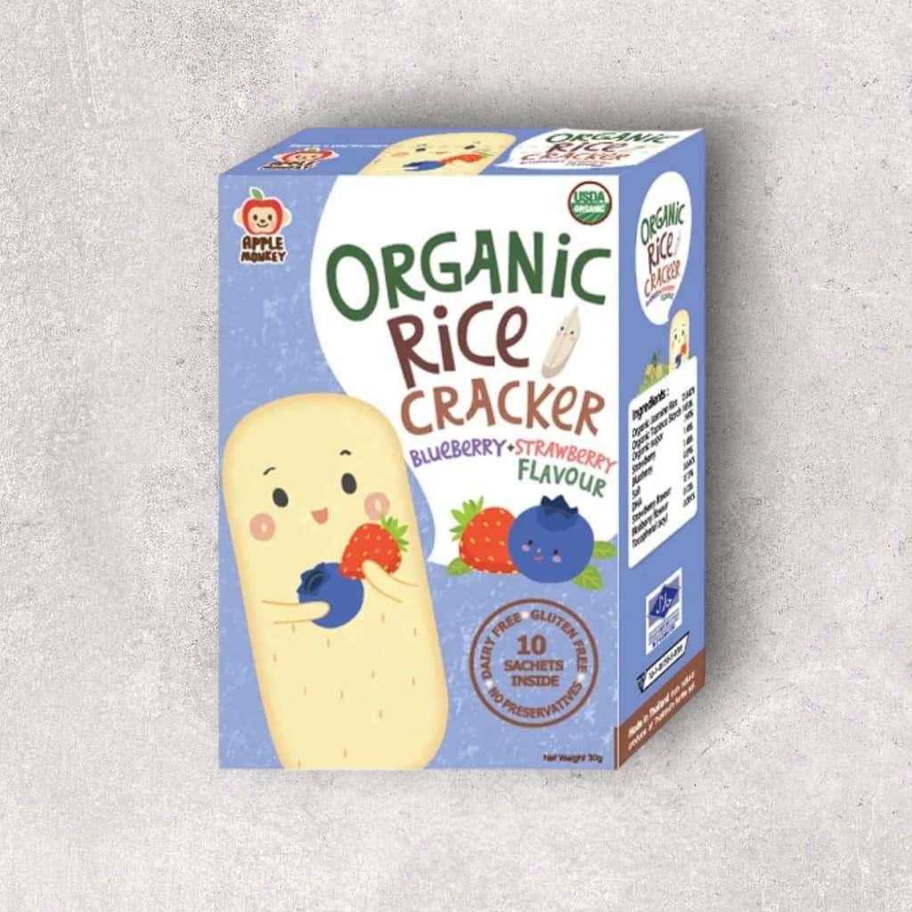 Apple Monkey Organic Rice Cracker Blueberry & Strawberry 30g
