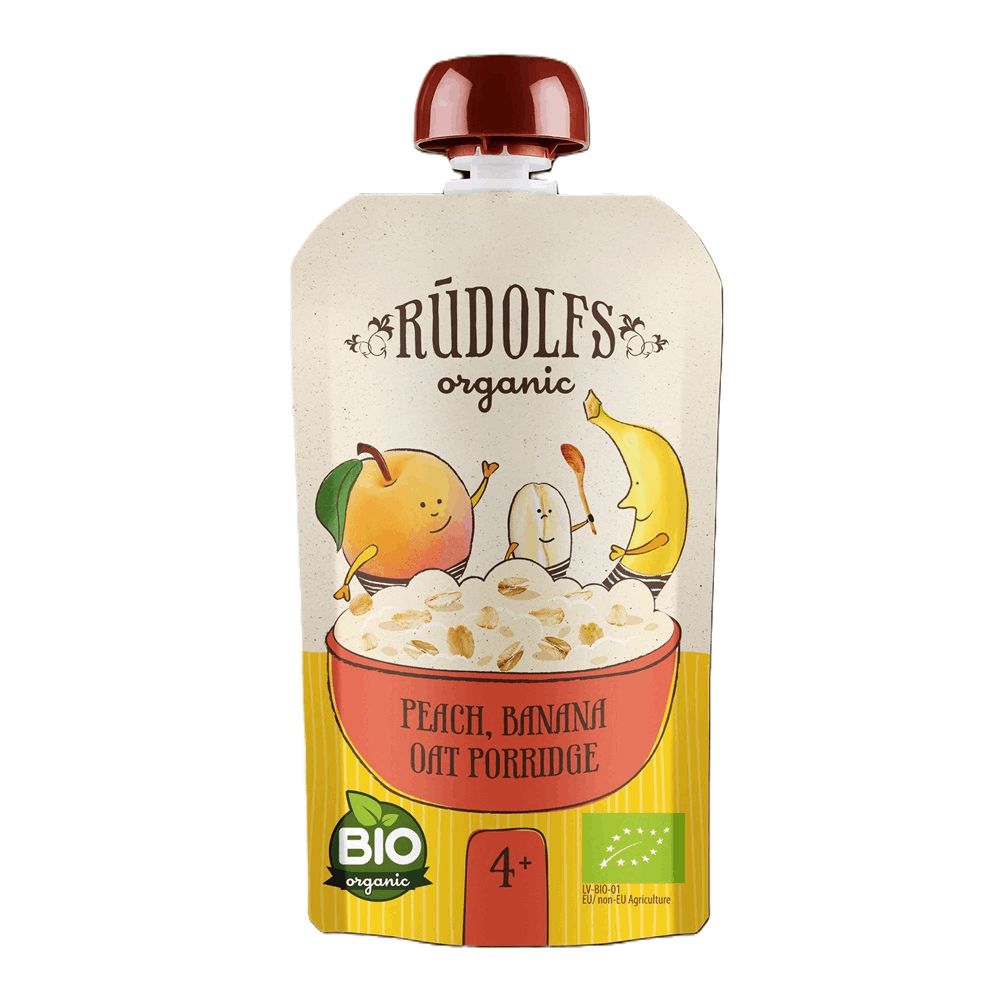 Rudolfs organic peach, banana & oat porridge 110g