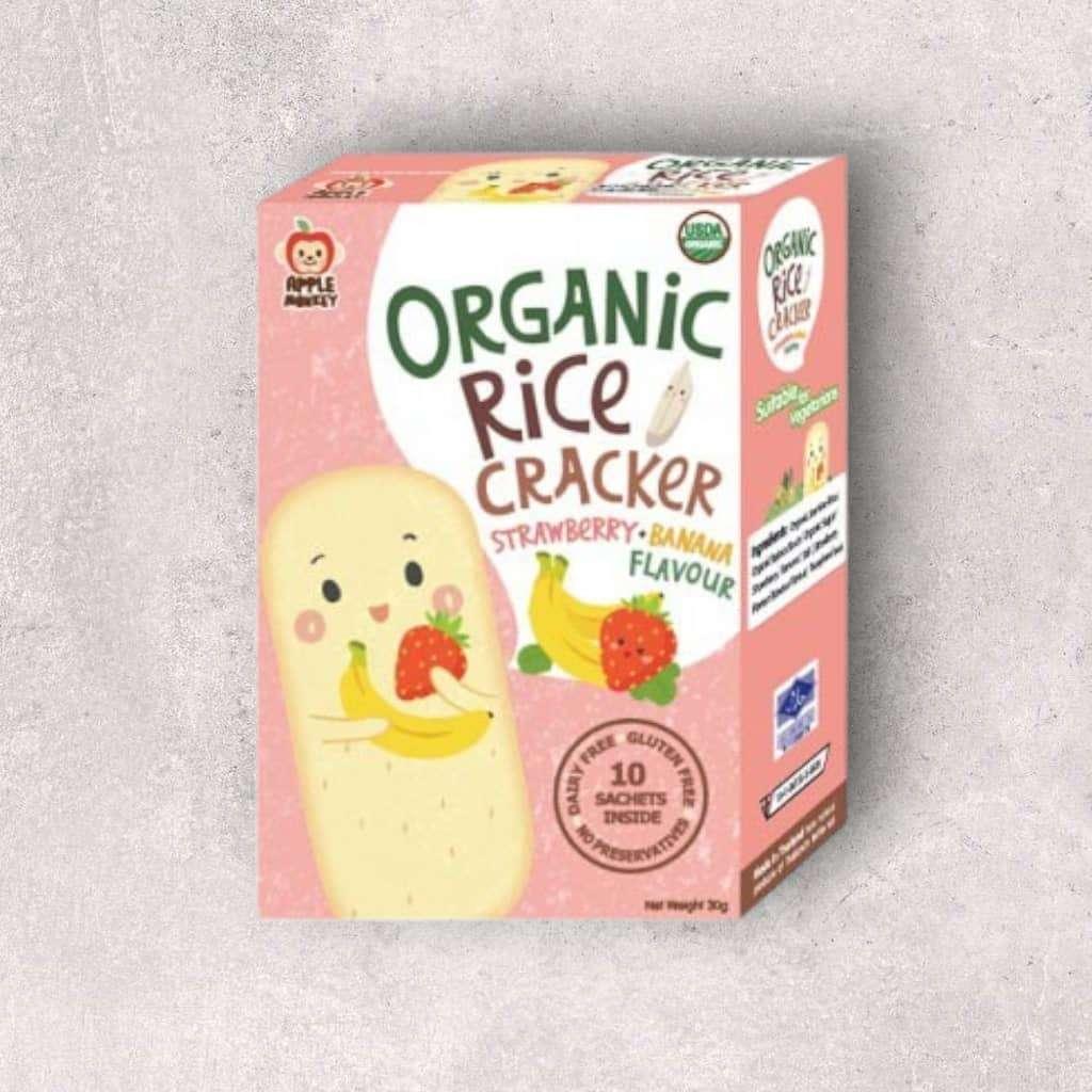 Apple Monkey Organic Rice Cracker Strawberry & Banana 30g