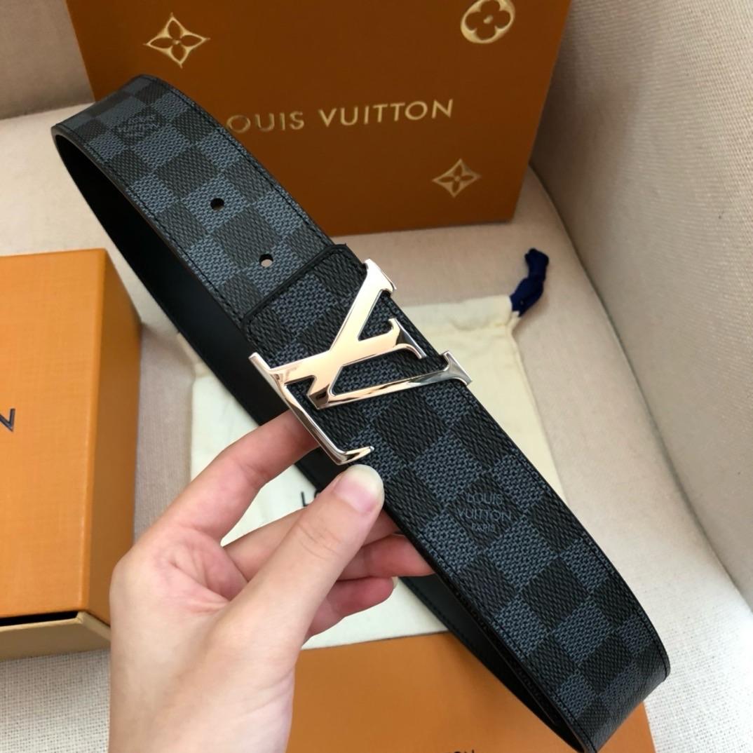LV腰带 银色Logo棋盘格