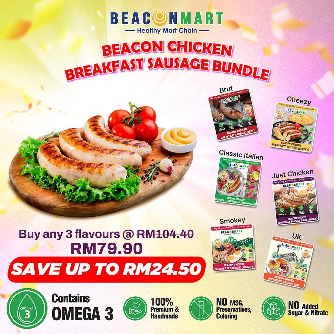 Beacon Chicken Sausage Launching Promo! BUY 3(ANY FAVOURITE) ONLY RM79.90
