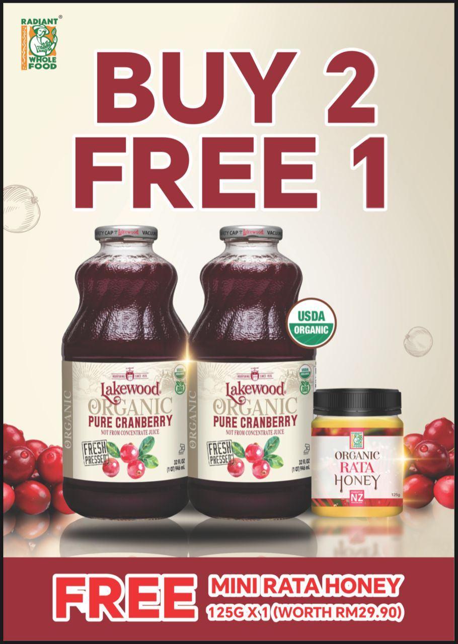 PURE CRANBERRY JUICE BUY 2 FREE 1 MINI KANUKA HONEY (125G)