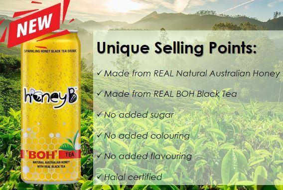 D01. Honey B 'BOH TEA' Sparking Drink - 蜂蜜气泡饮品 'BOH TEH'口味 (250ml)