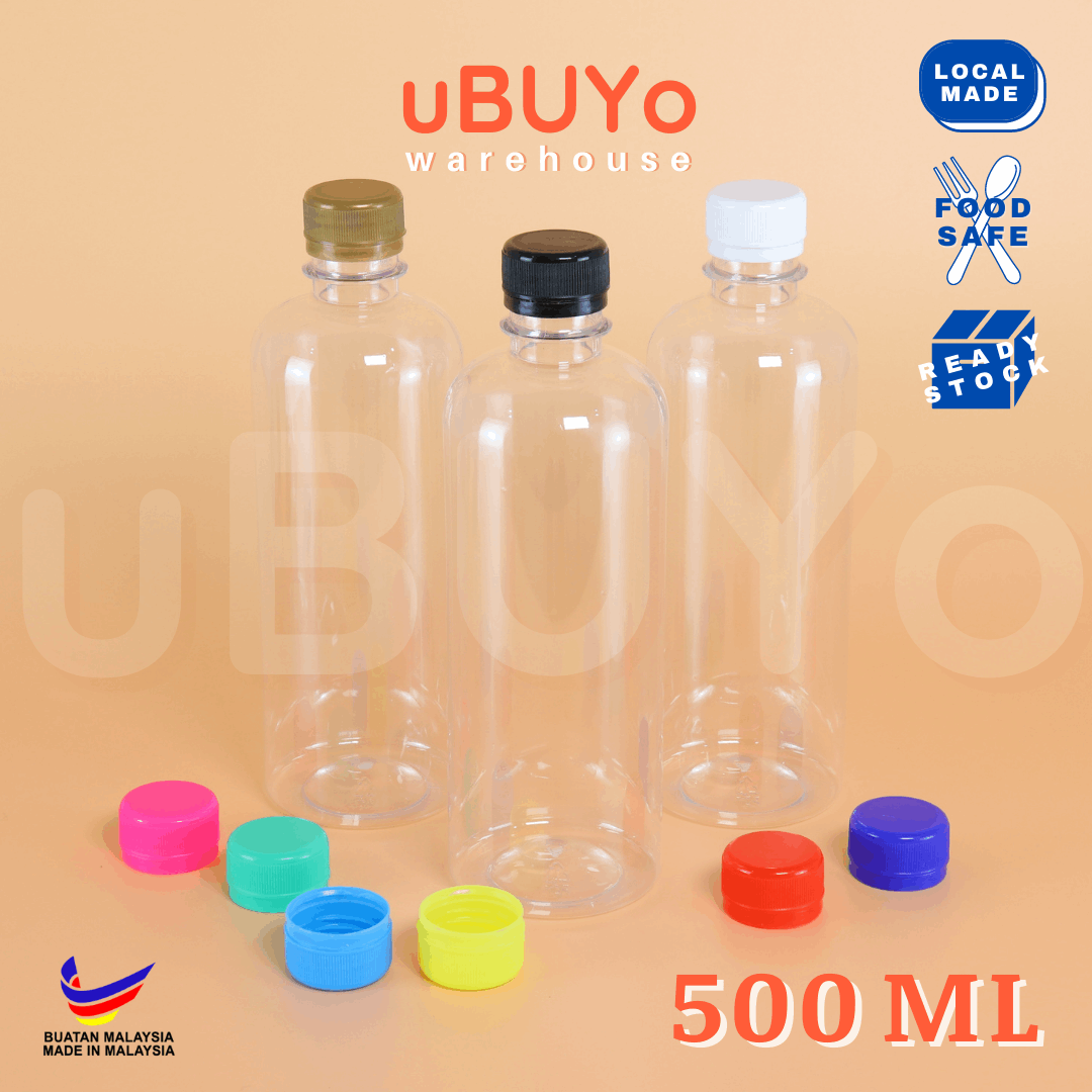 500mL BOTOL AIR PLASTIK + PENUTUP BOTOL (90PCS/PEK) (30GRAM/PC)
