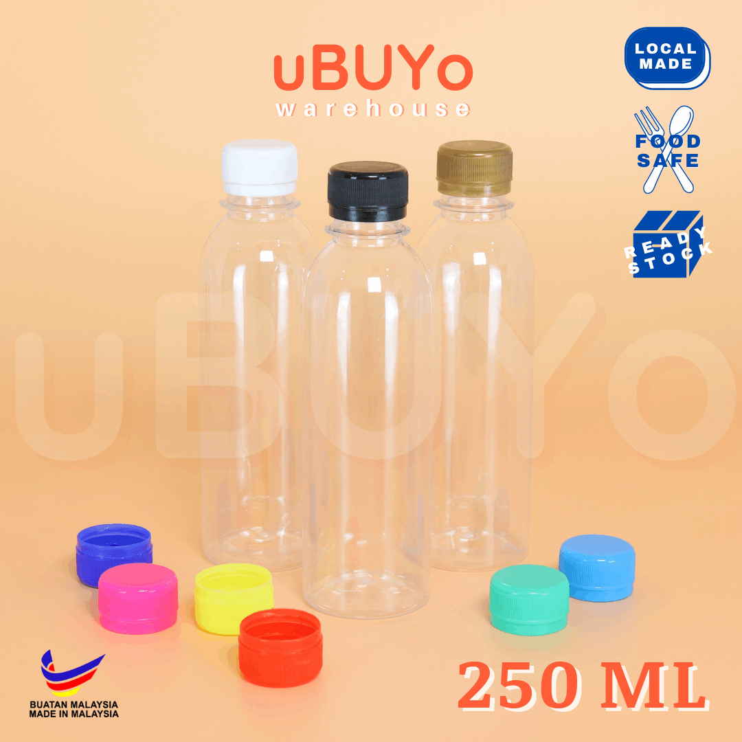 250mL BOTOL AIR PLASTIK + PENUTUP BOTOL (120PCS/PEK)