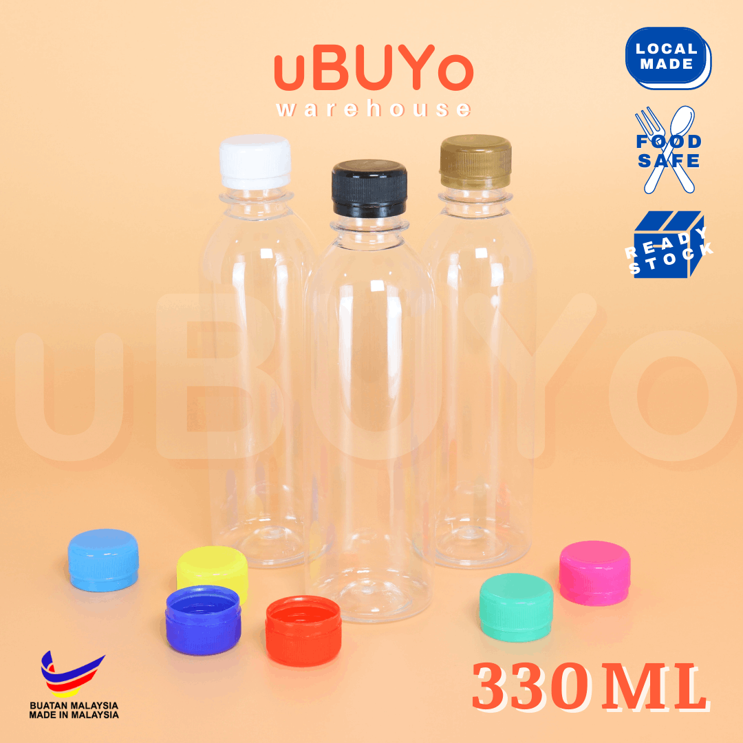 330mL BOTOL AIR PLASTIK + PENUTUP BOTOL (112PCS/PEK)