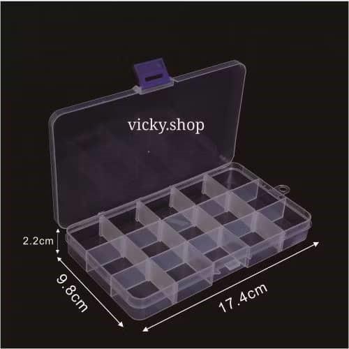 DV20115Removable small 15-compartment transparent plastic box with lid可拆小15格有盖透明塑料盒kotak plastik
