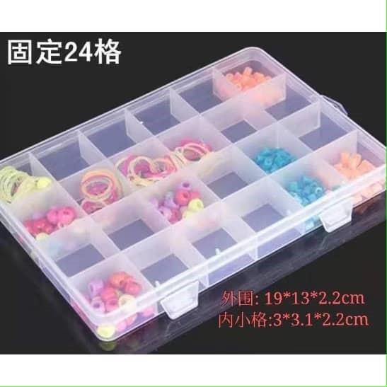 DV10124 Kotak 24 petak 24 compartments fixed transparent PP plastic jewelry small object storage box24格固定透明PP塑料首饰串珠小物件收纳盒