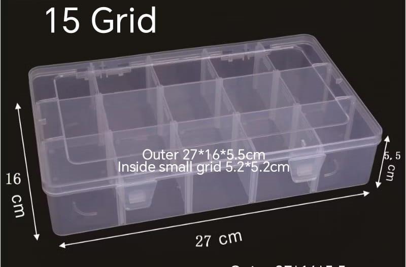 DV20015 Kotak plastic 15 grid Large 15 grid transparent detachable grid storage box大号15格透明可拆分格五金电子元件首饰盒文具塑料收纳盒