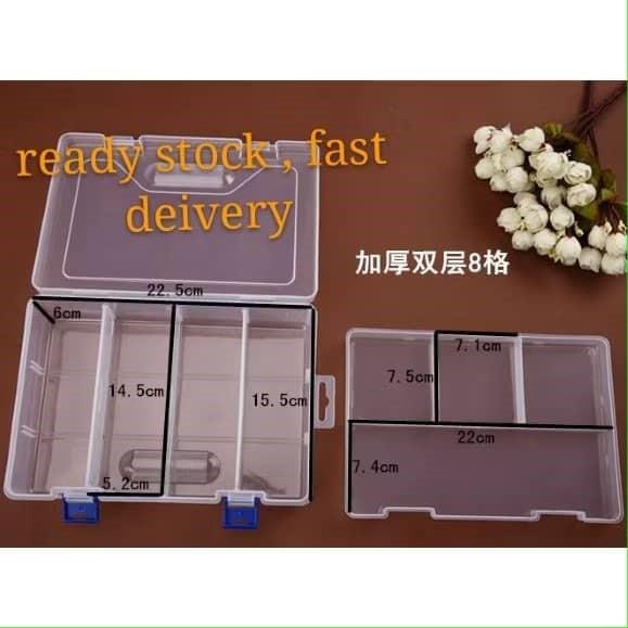 DV22008kotak plastic Double-layer 8 compartments detachable transparent plastic storage box electronic双层8格可拆透明塑料收纳盒首饰电子元器件
